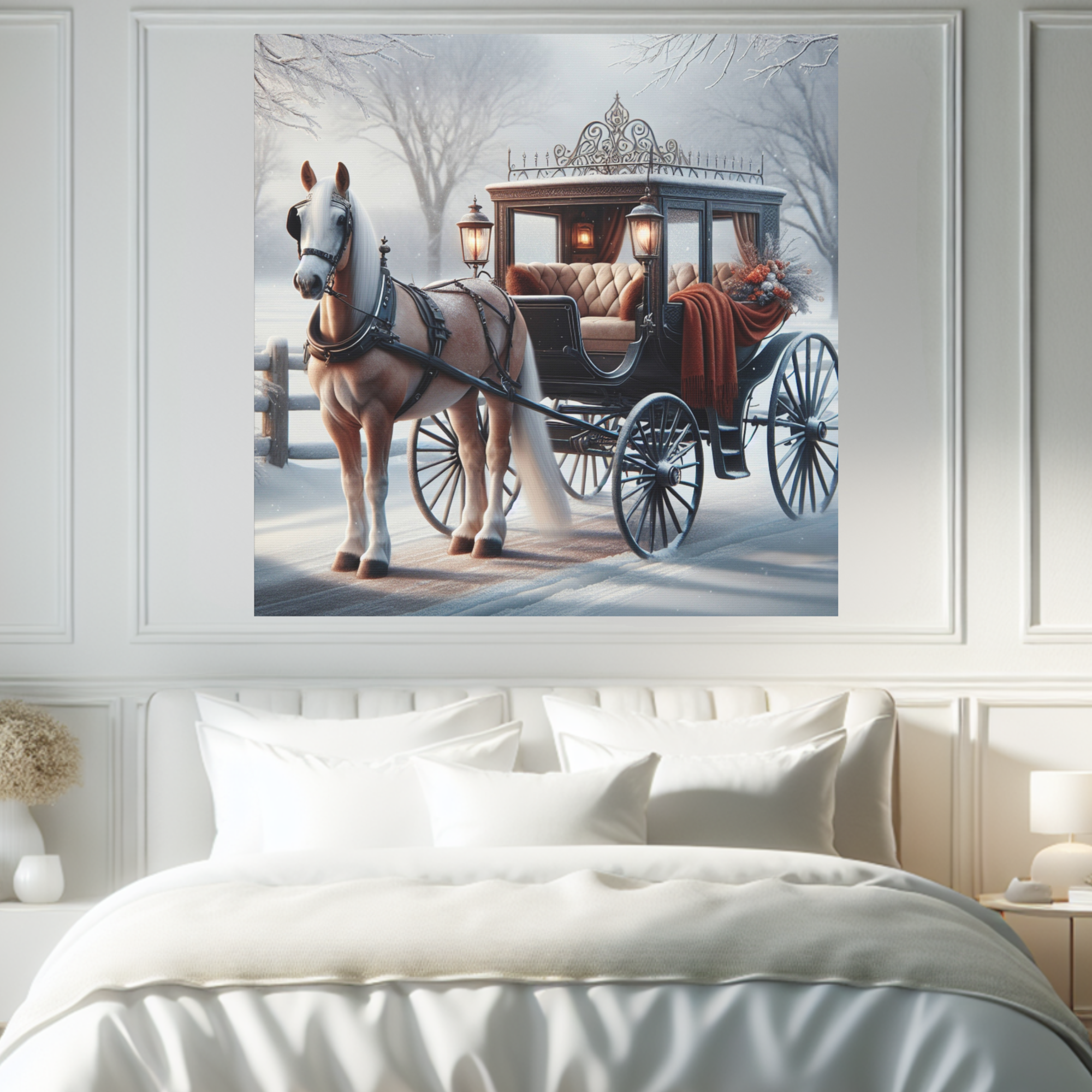 Victorian Winter Carriage Ride With Horse – Romantic Snow Scene Wall Art