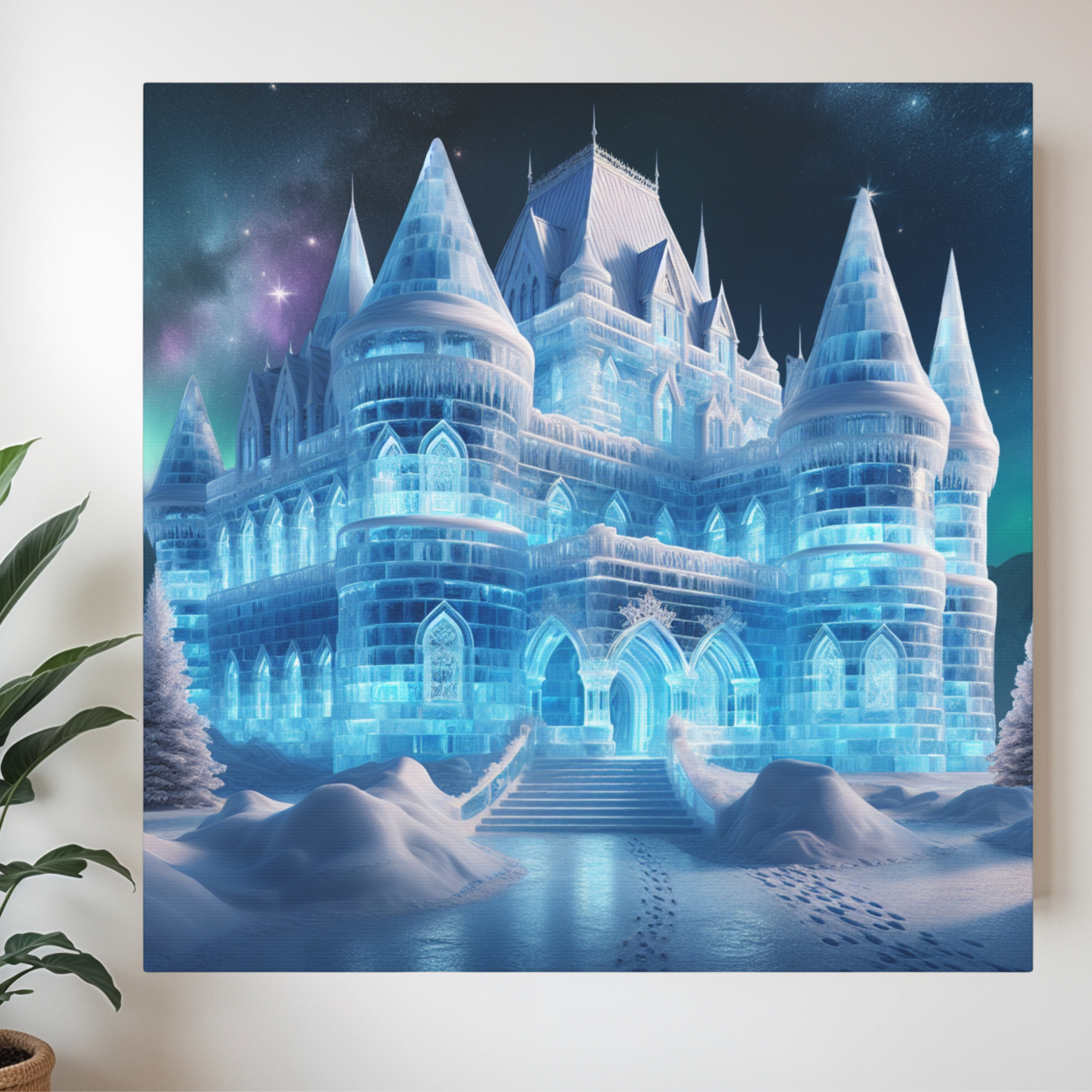 Frozen Ice Castle Under Stars – Magical Winter Fantasy Wall Art