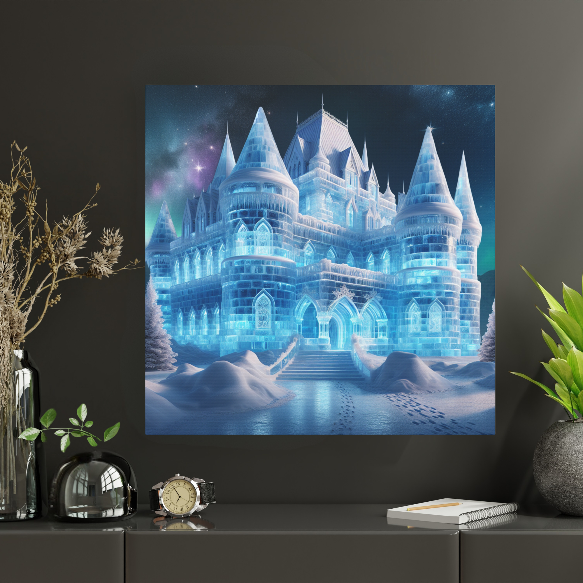 Frozen Ice Castle Under Stars – Magical Winter Fantasy Wall Art