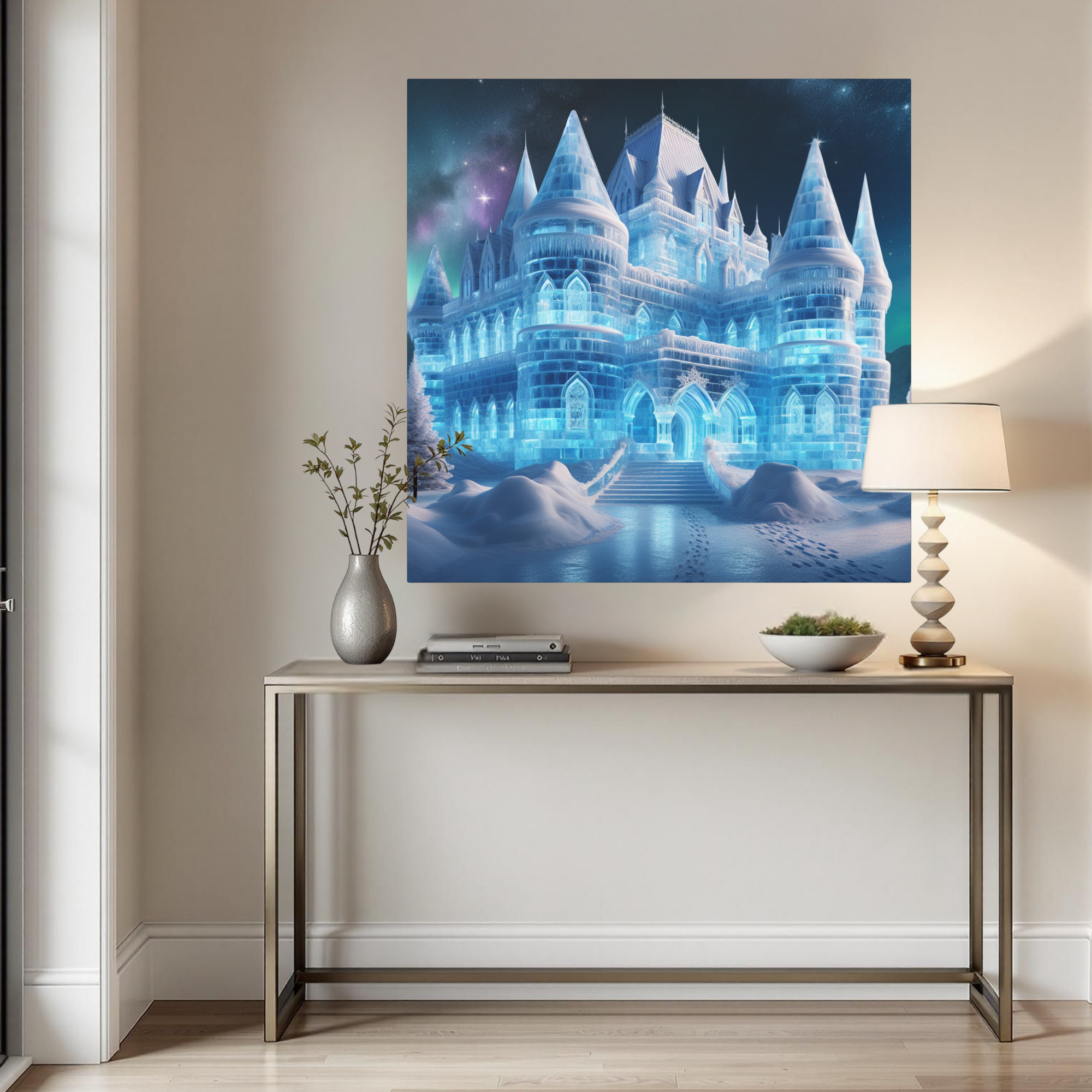 Frozen Ice Castle Under Stars – Magical Winter Fantasy Wall Art
