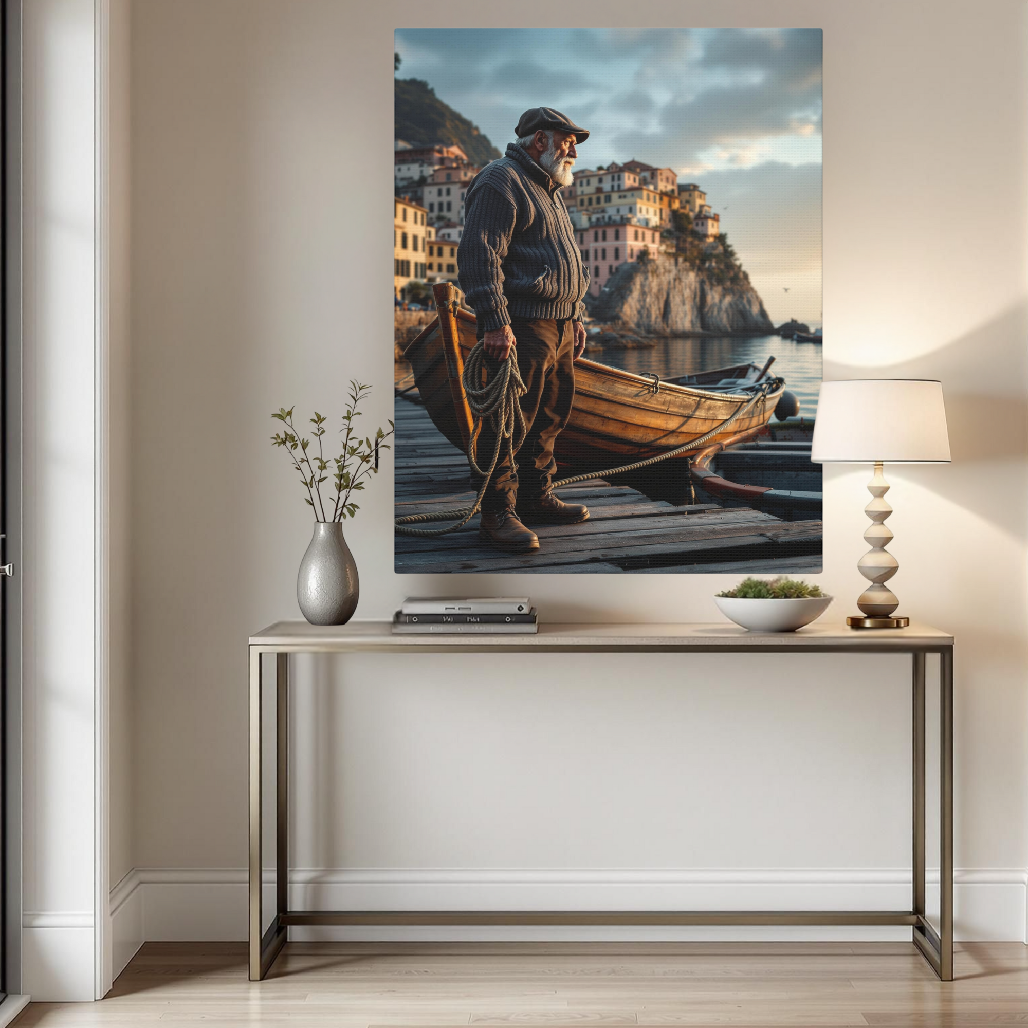 Old Italian Fisherman at Sunset – Coastal Village Wall Art