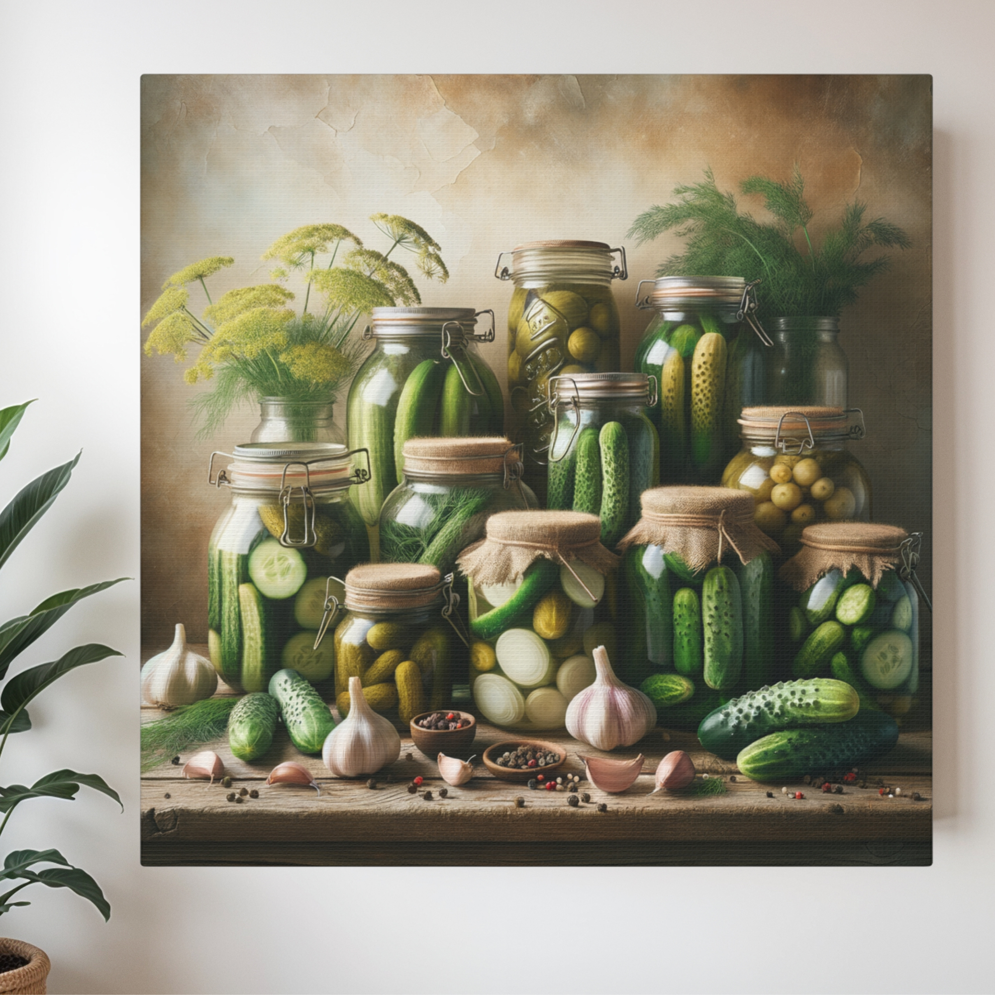 Pickles and Preserves in Rustic Kitchen – Farmhouse Pantry Wall Art