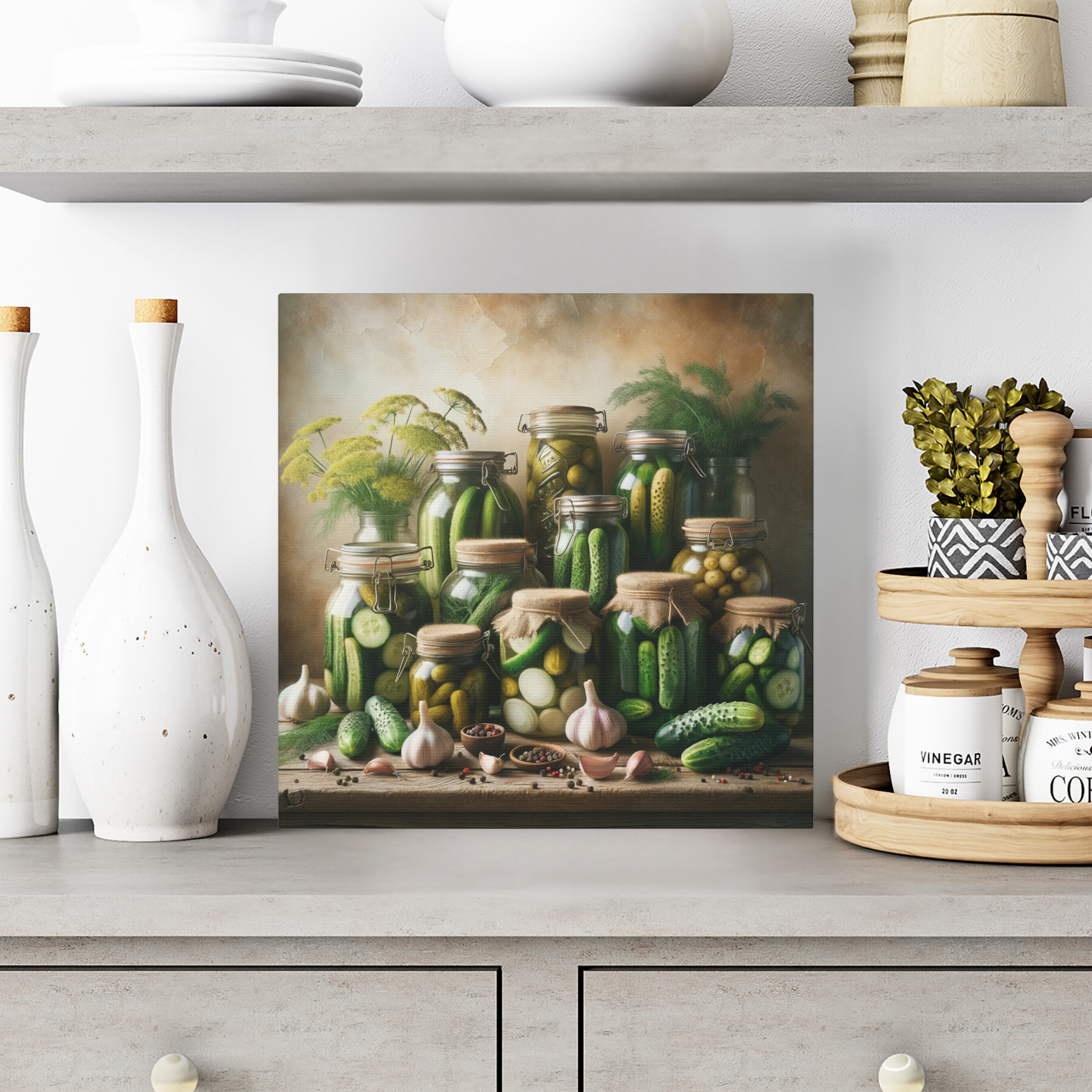 Pickles and Preserves in Rustic Kitchen – Farmhouse Pantry Wall Art