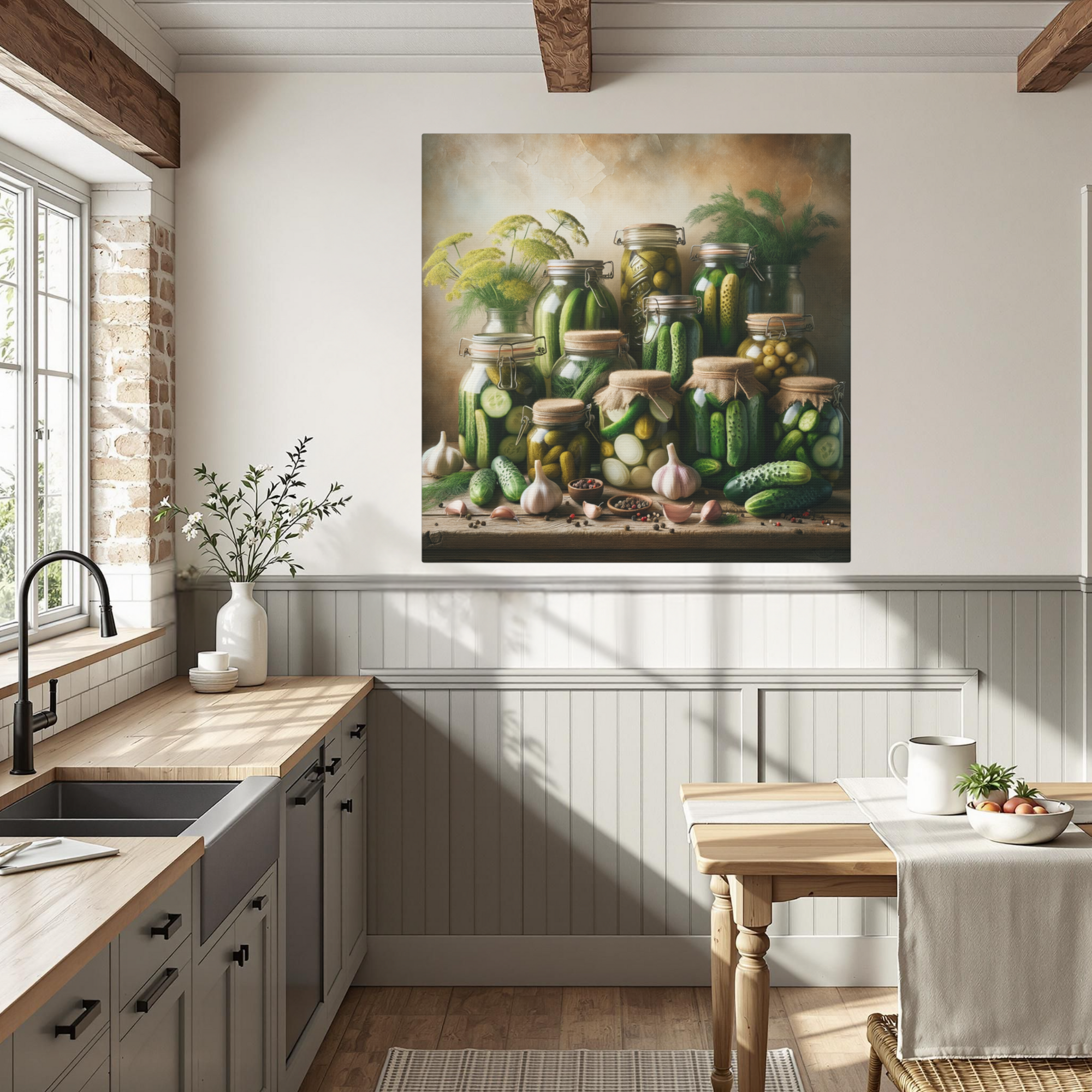 Pickles and Preserves in Rustic Kitchen – Farmhouse Pantry Wall Art