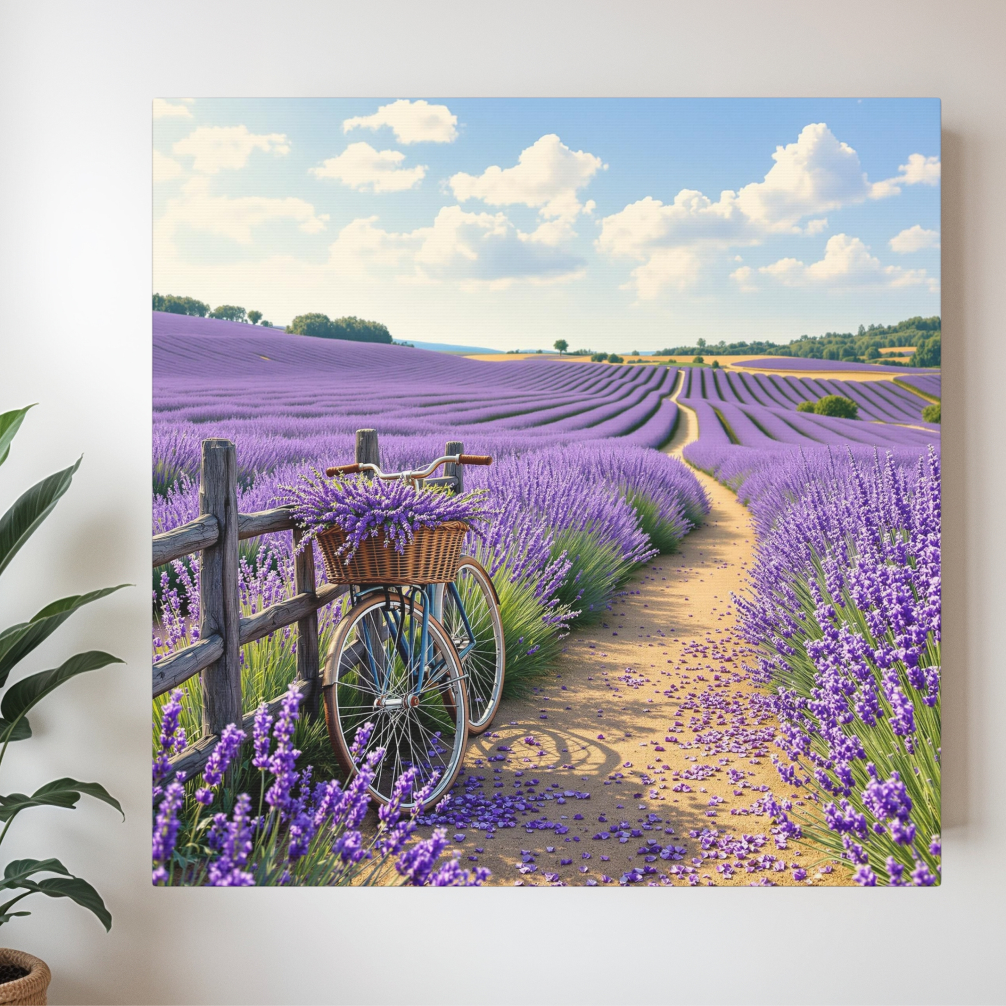 Bicycle in Lavender Field Under Blue Sky – Provence Summer Wall Art