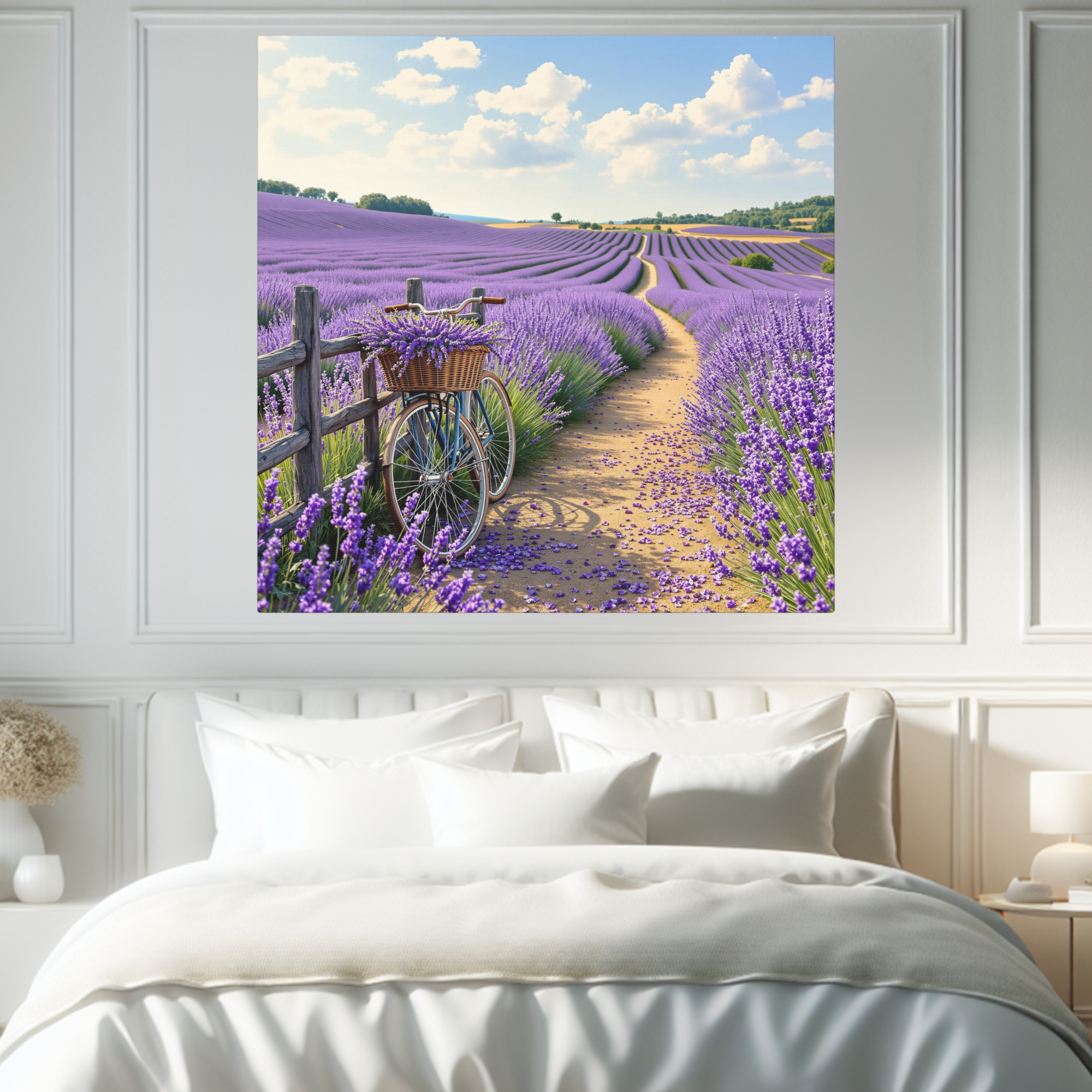 Bicycle in Lavender Field Under Blue Sky – Provence Summer Wall Art