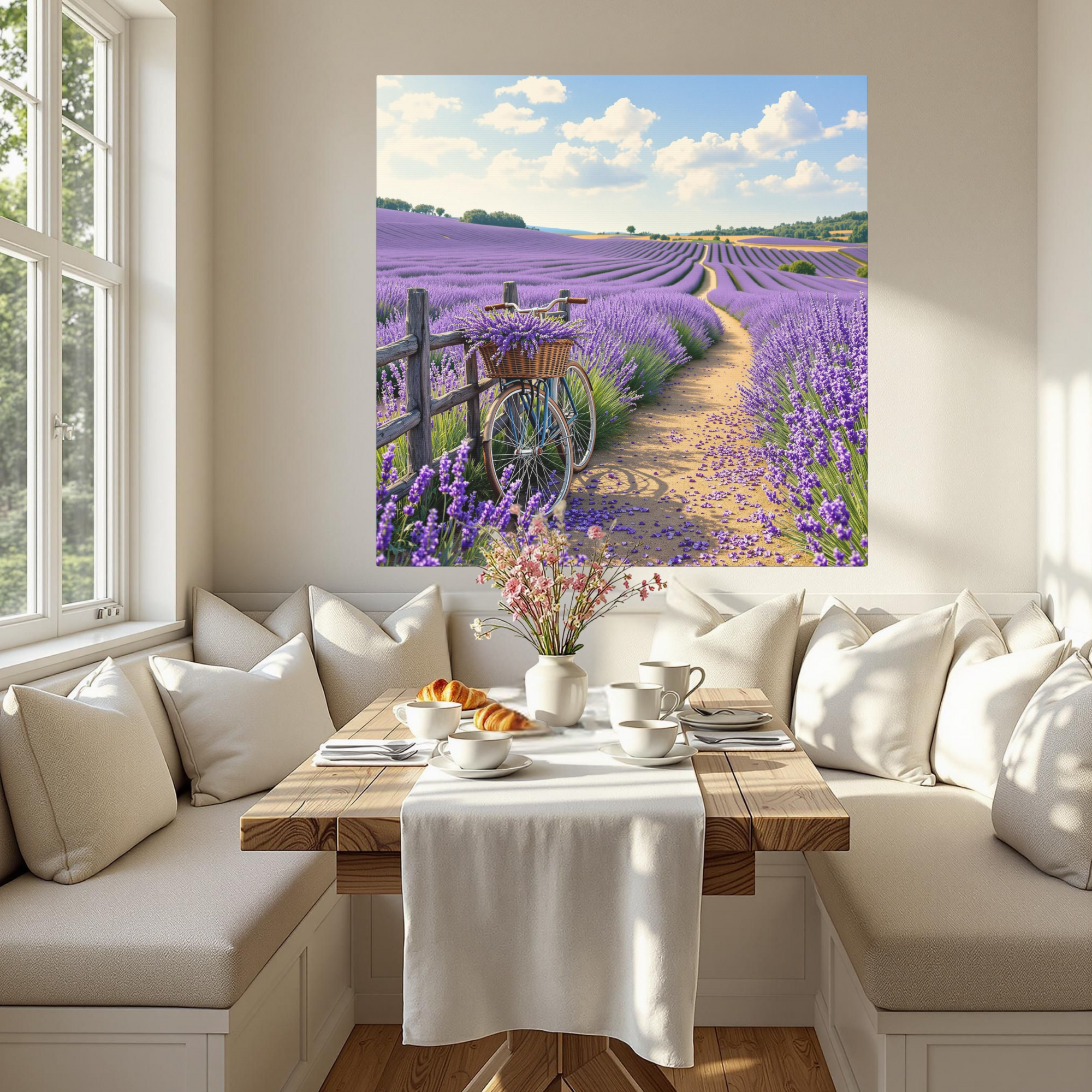 Bicycle in Lavender Field Under Blue Sky – Provence Summer Wall Art