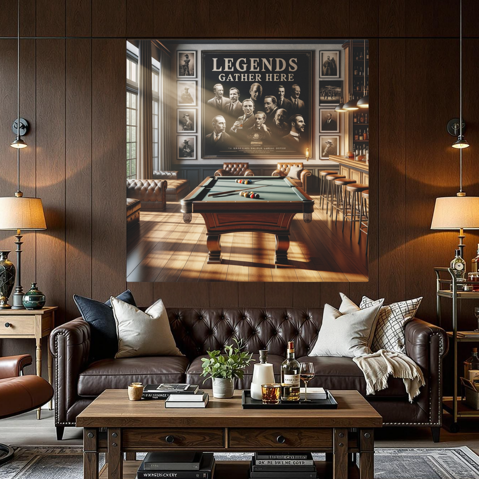 Legends Gather Here Wall Art – Vintage Billiards Room Decor