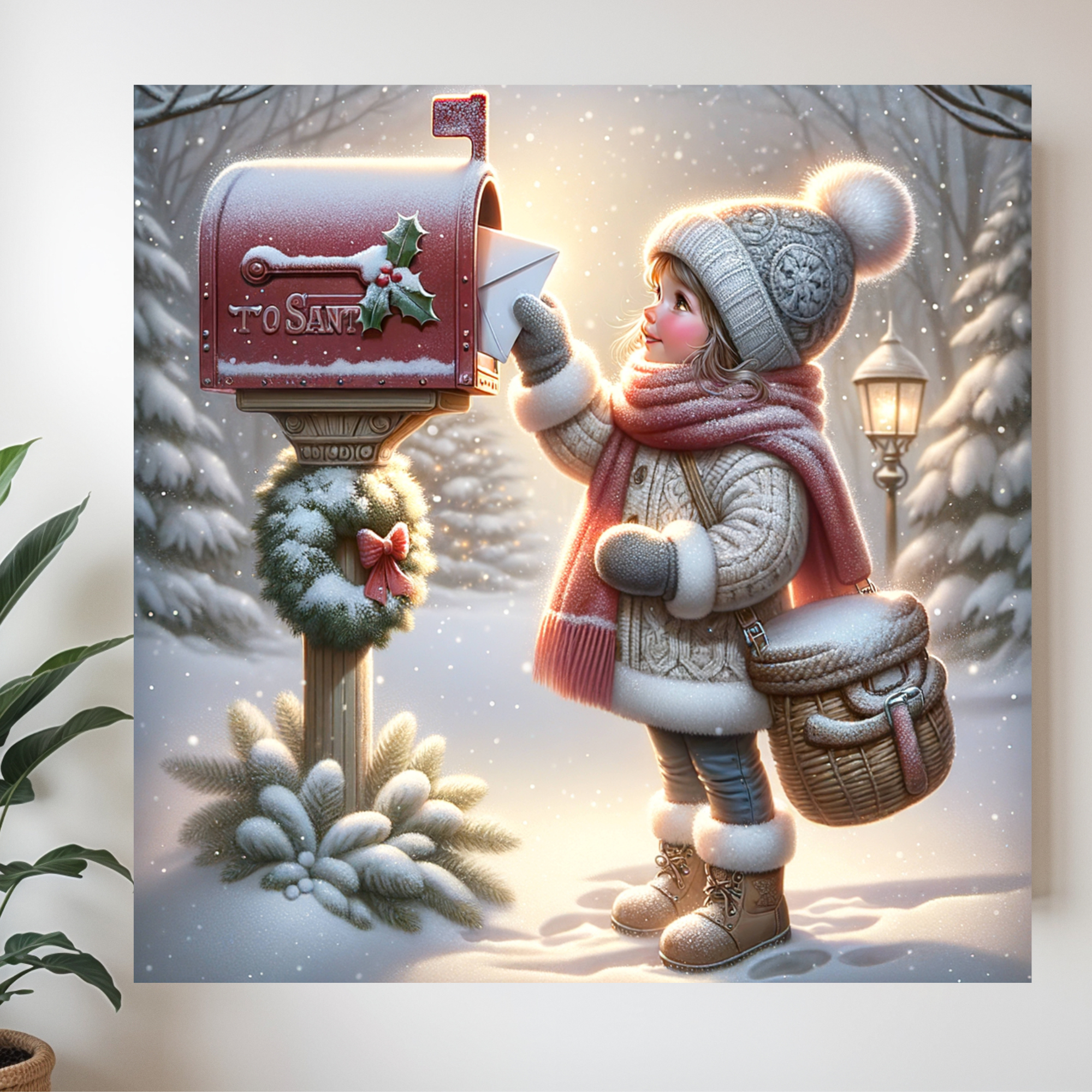 Girl Mailing Letter to Santa – Whimsical Christmas Wall Art
