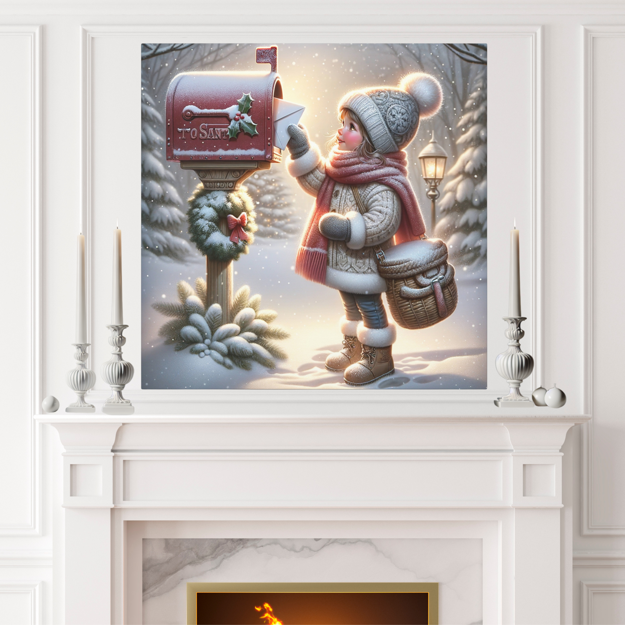 Girl Mailing Letter to Santa – Whimsical Christmas Wall Art