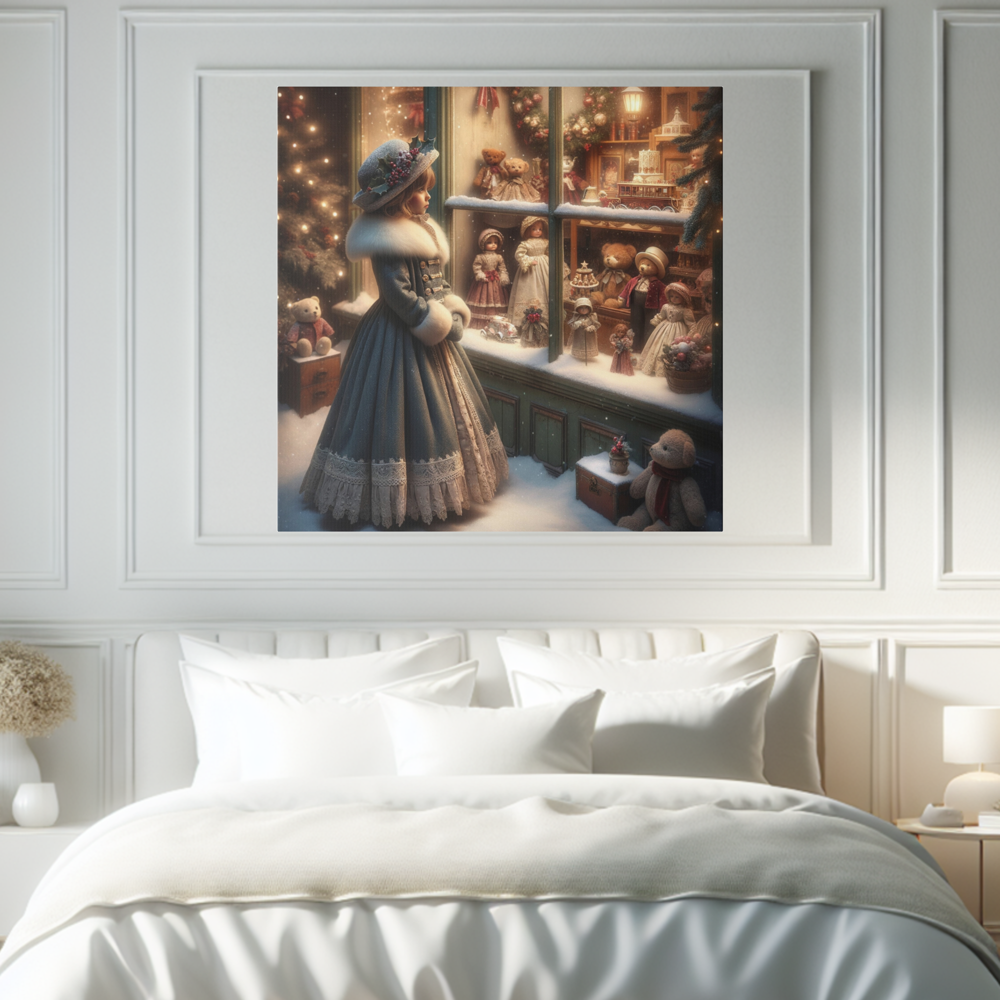 Vintage Christmas Wall Art – Victorian Girl at Doll Shop
