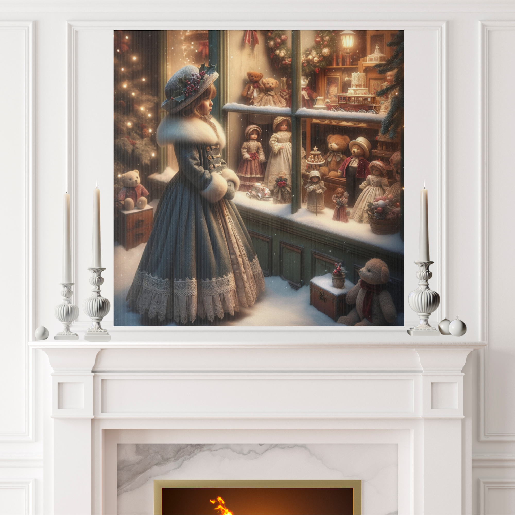 Vintage Christmas Wall Art – Victorian Girl at Doll Shop