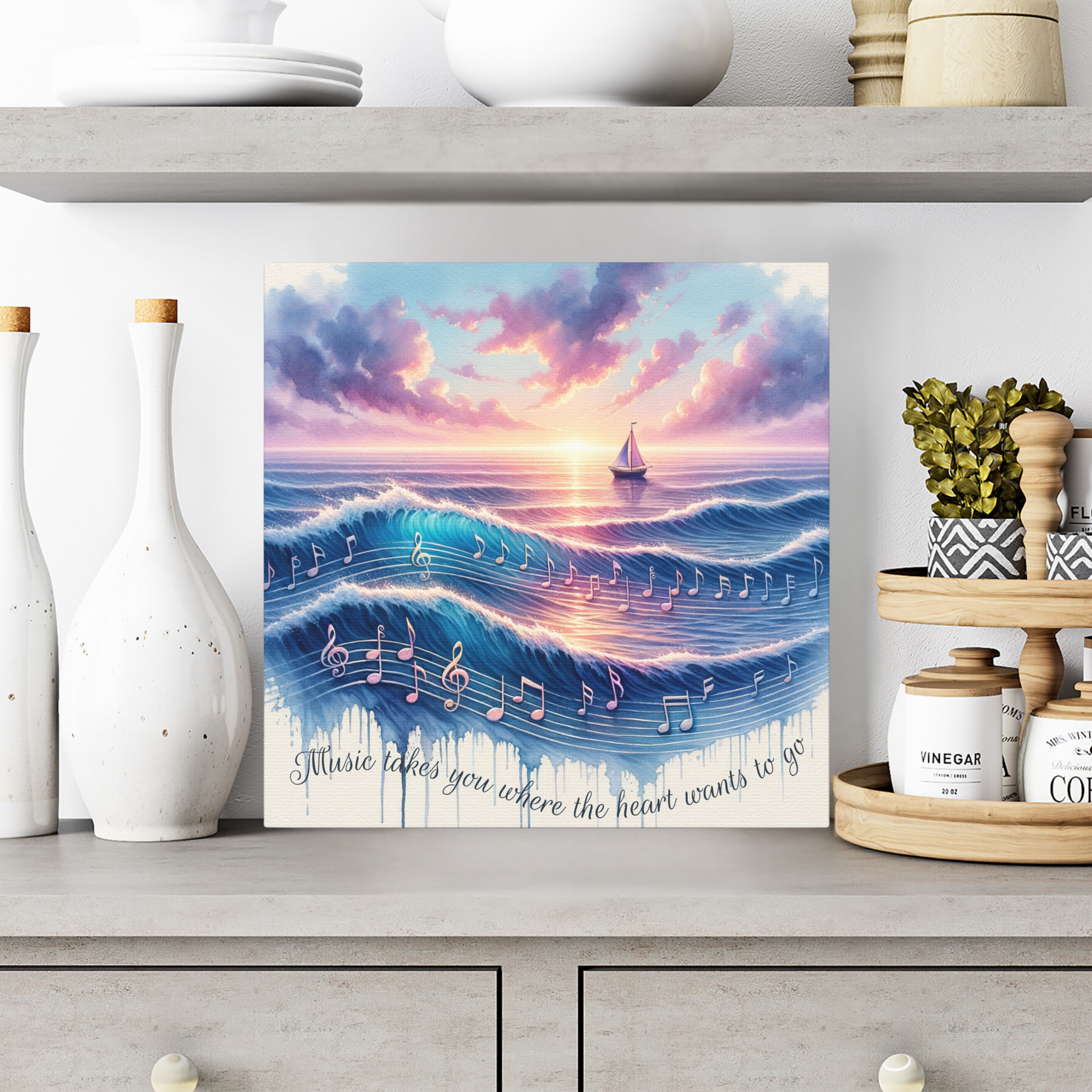 Musical Ocean Sunset With Sailboat – Inspirational Wall Art