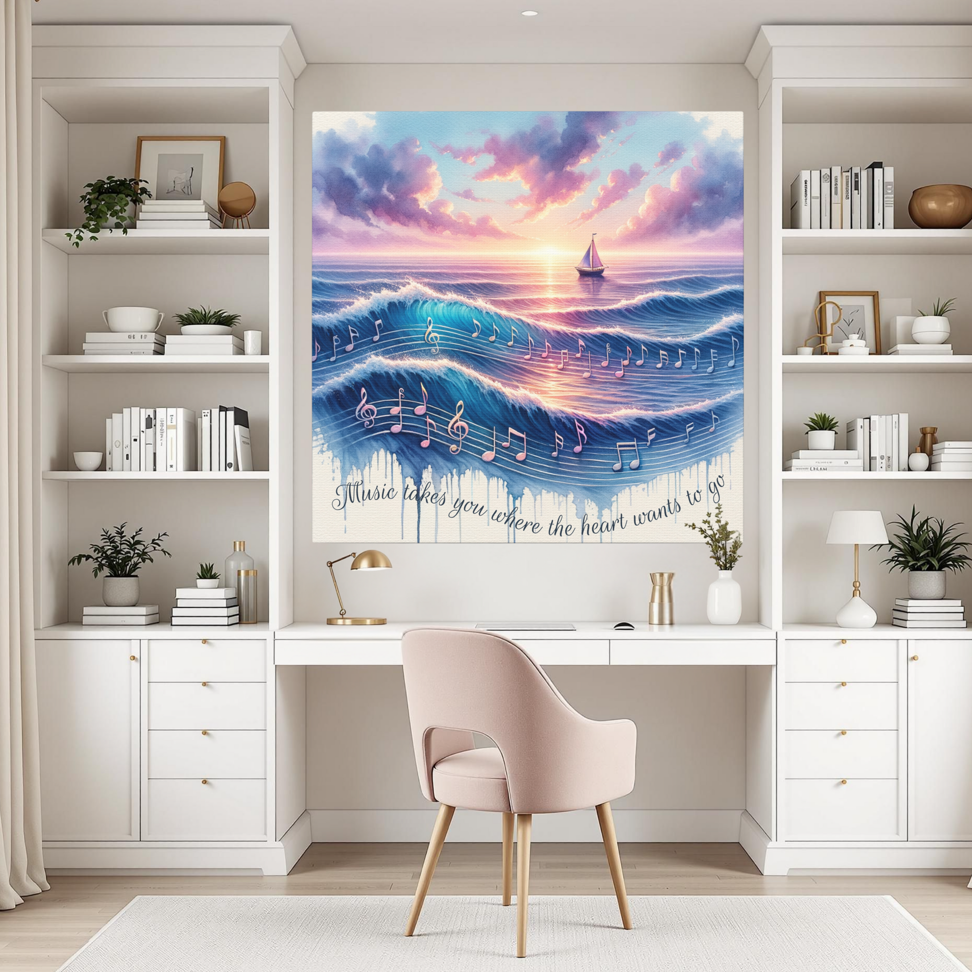 Musical Ocean Sunset With Sailboat – Inspirational Wall Art