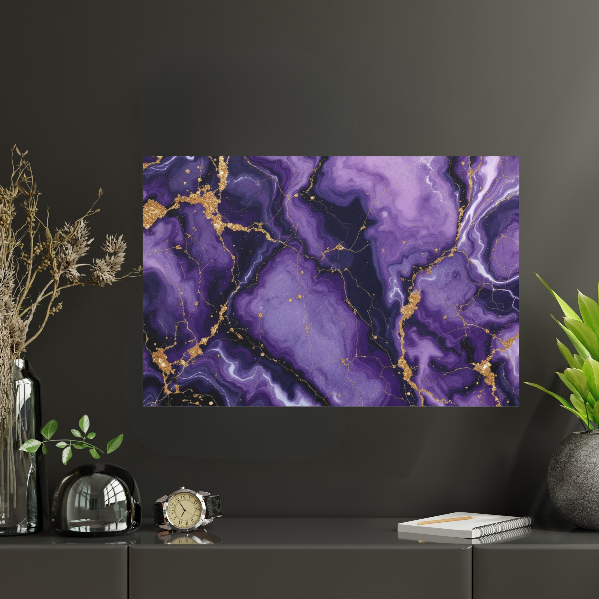 Purple and Gold Marble Abstract – Luxe Gemstone Wall Art