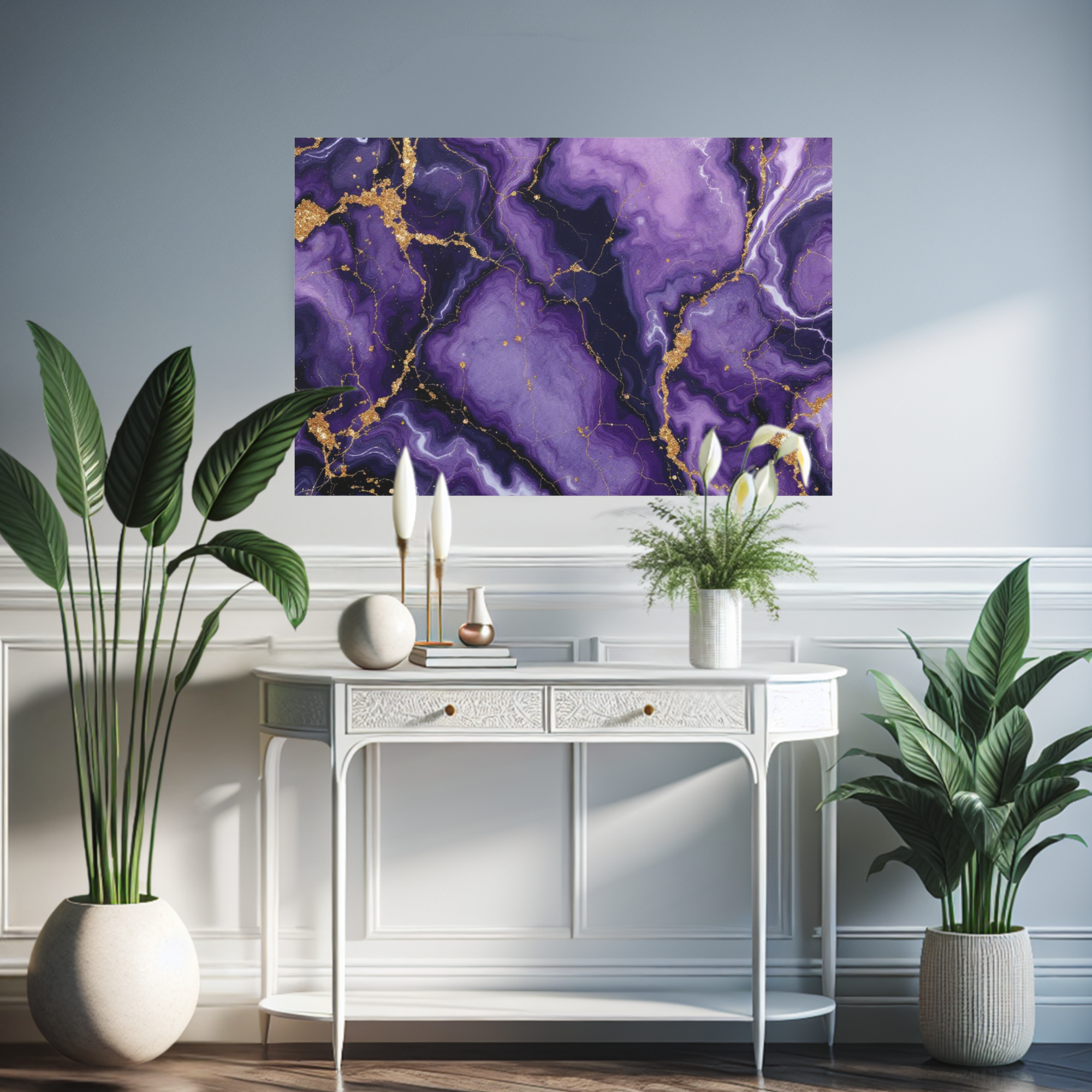 Purple and Gold Marble Abstract – Luxe Gemstone Wall Art