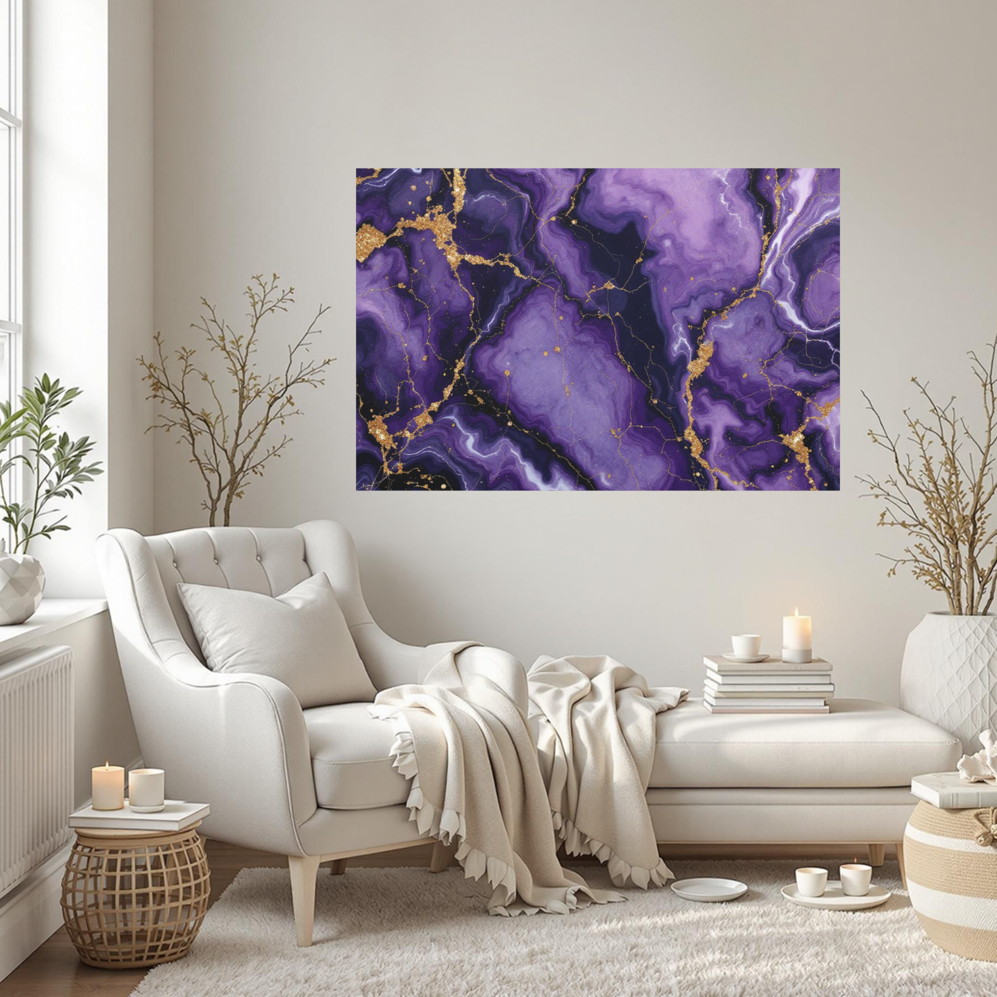 Purple and Gold Marble Abstract – Luxe Gemstone Wall Art