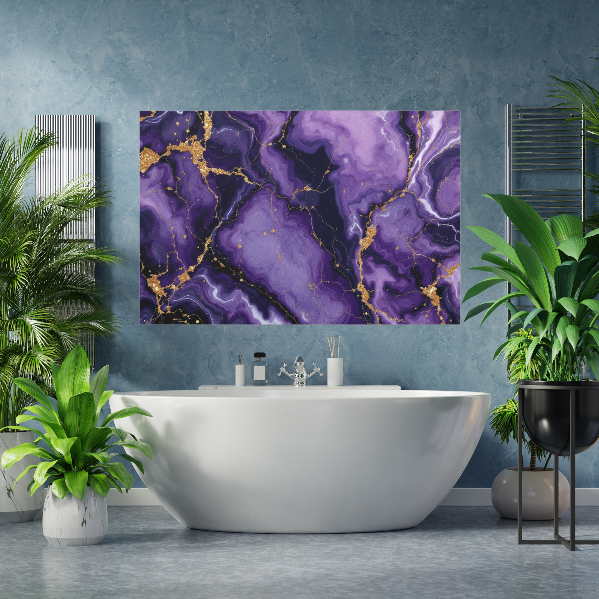 Purple and Gold Marble Abstract – Luxe Gemstone Wall Art