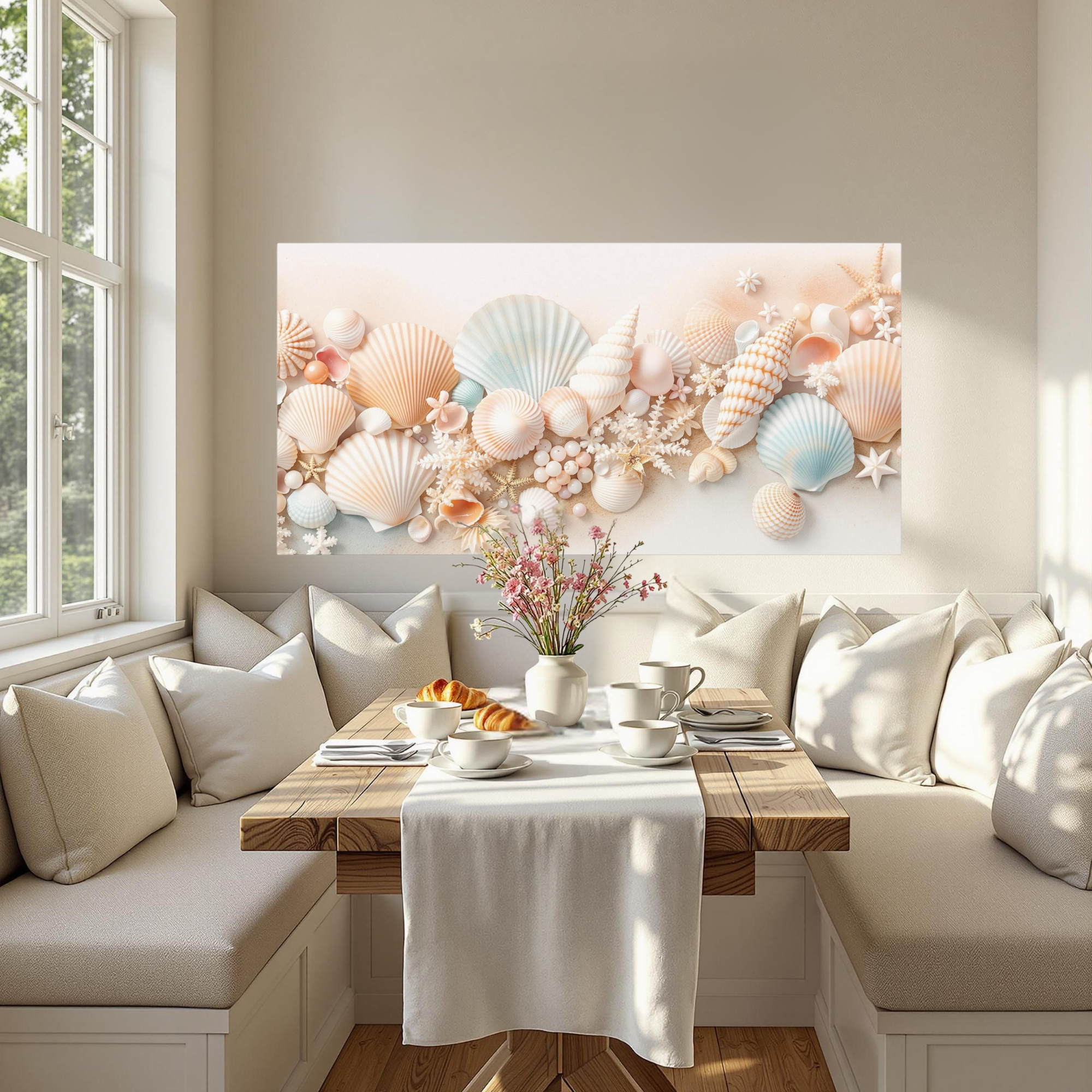 Pastel Seashell Landscape With Coral and Pearls – Coastal Wall Art