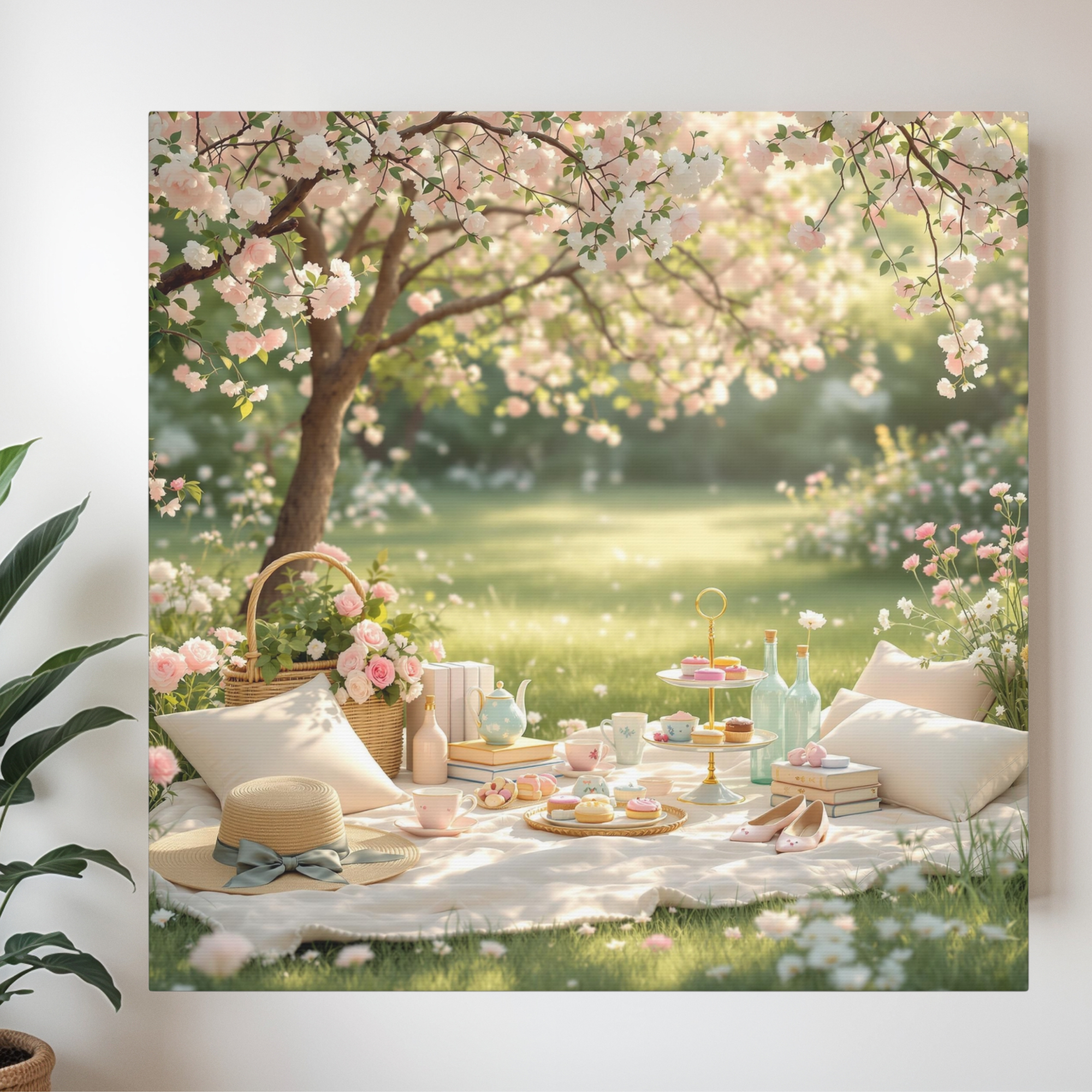 Romantic Spring Picnic Under Blossoms – Cottagecore Picnic Wall Art