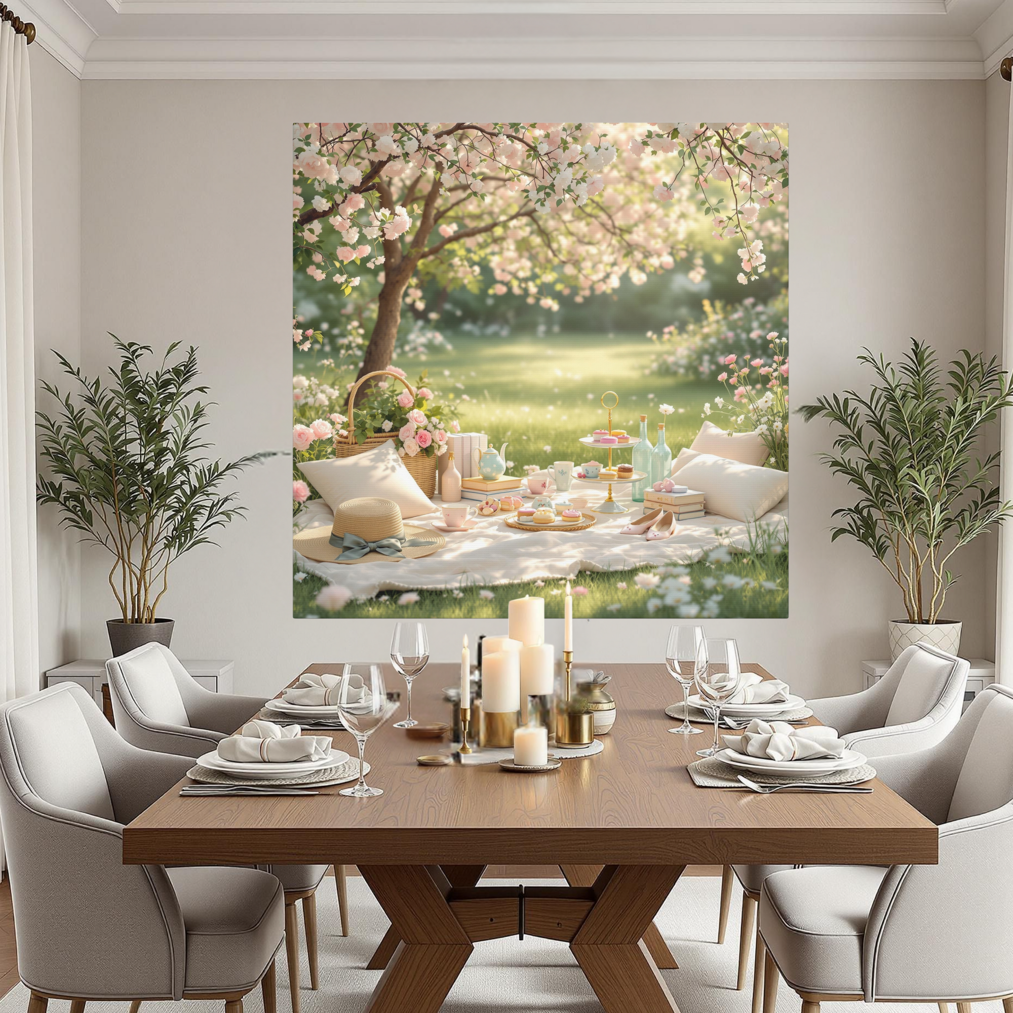 Romantic Spring Picnic Under Blossoms – Cottagecore Picnic Wall Art