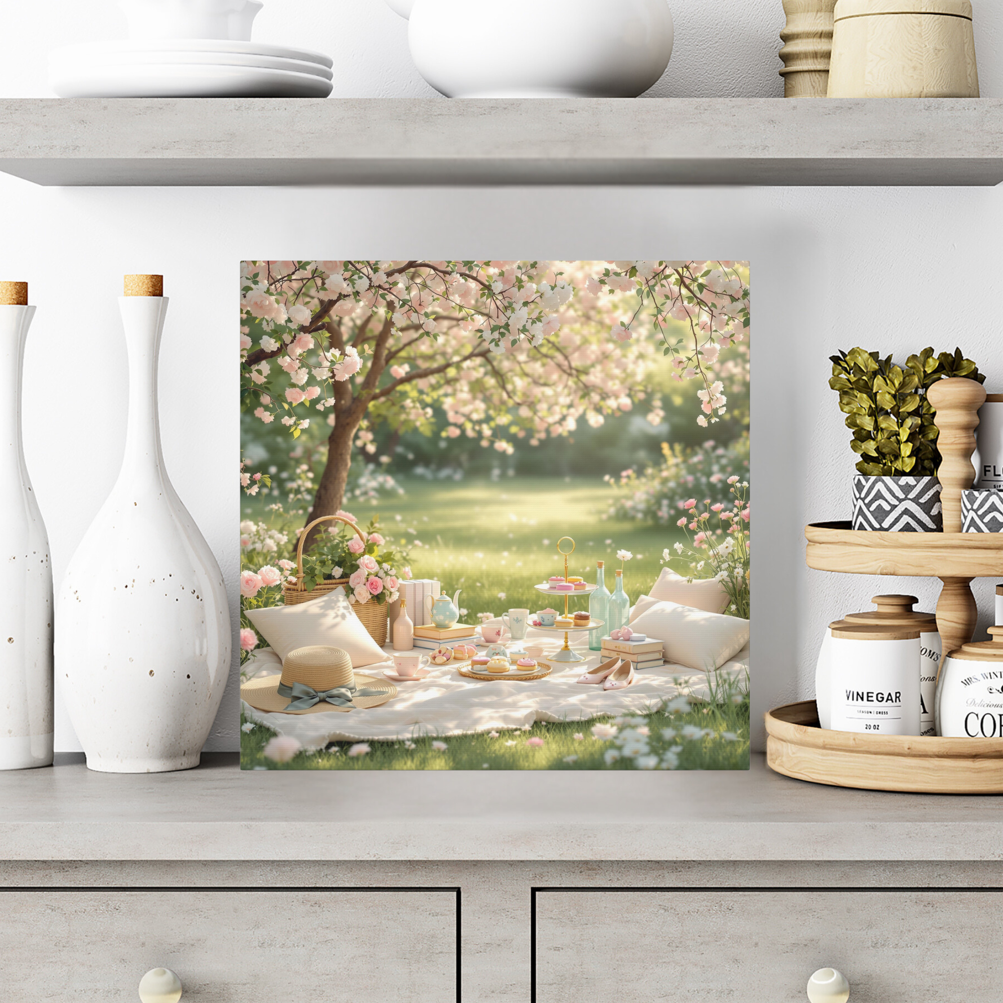 Romantic Spring Picnic Under Blossoms – Cottagecore Picnic Wall Art