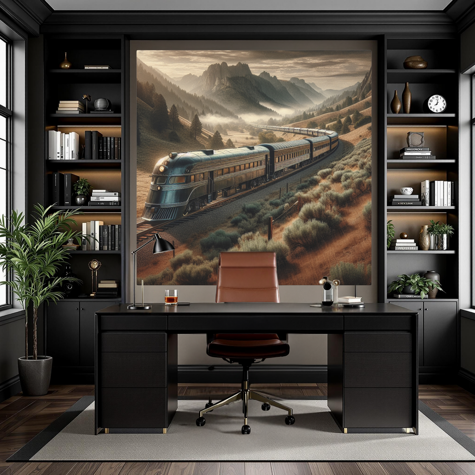 Retro Streamliner Train Through Western Mountains – Vintage Travel Wall Art