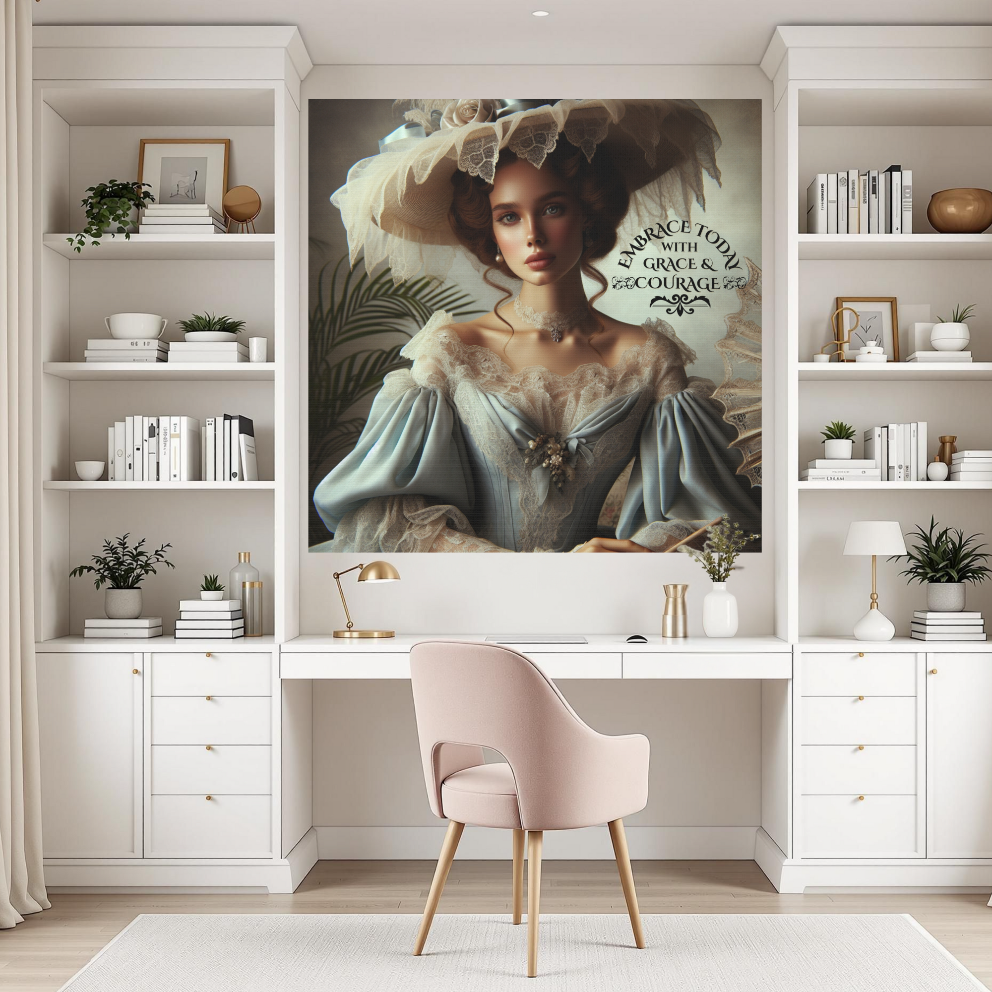 Victorian Lady in Blue Dress With Lace Hat – Inspirational Feminine Wall Art