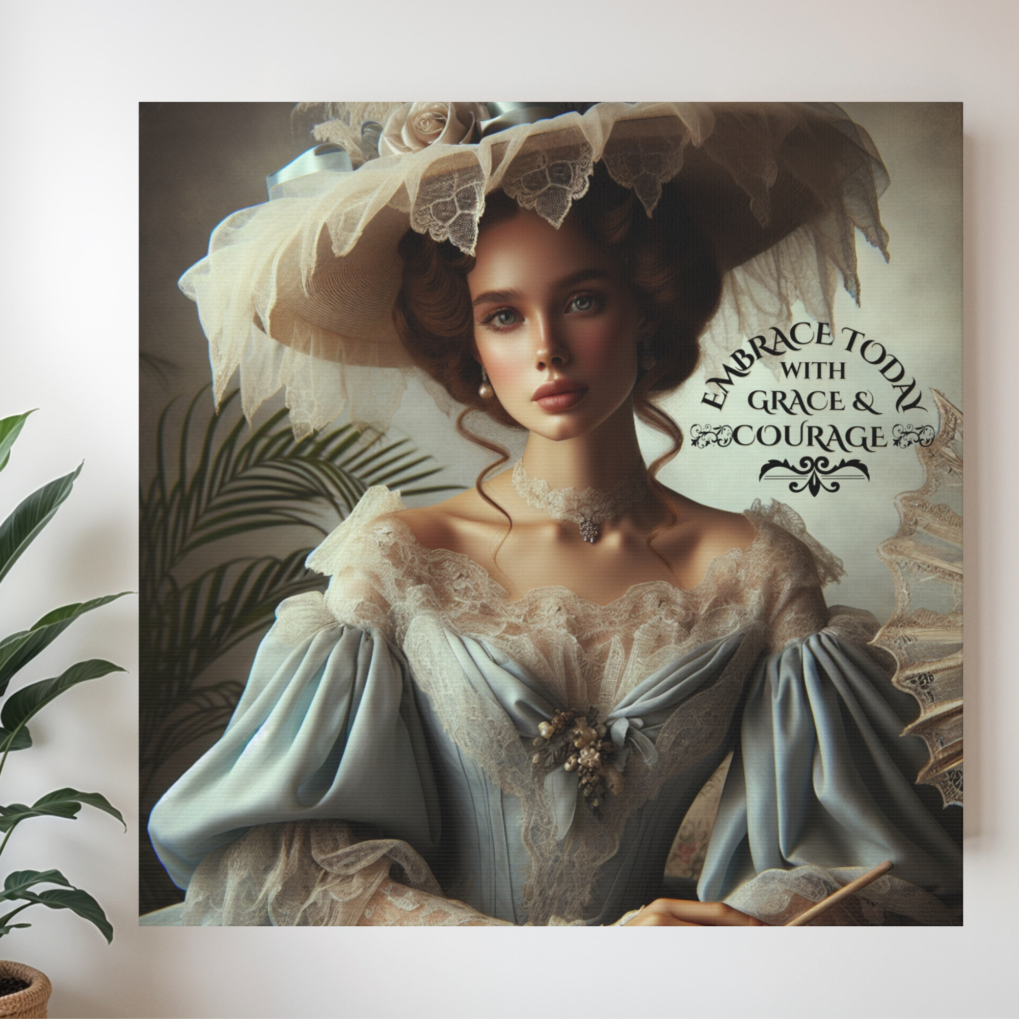 Victorian Lady in Blue Dress With Lace Hat – Inspirational Feminine Wall Art