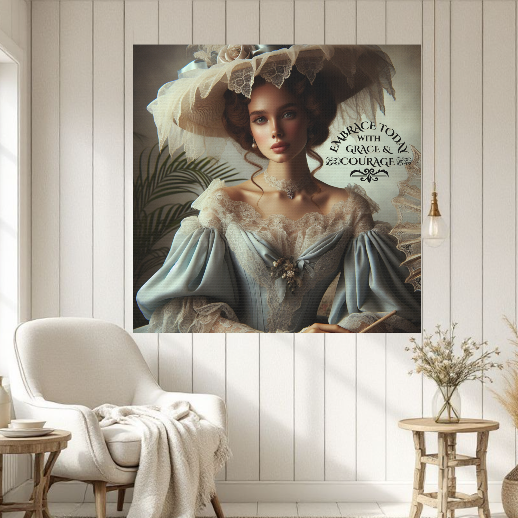 Victorian Lady in Blue Dress With Lace Hat – Inspirational Feminine Wall Art