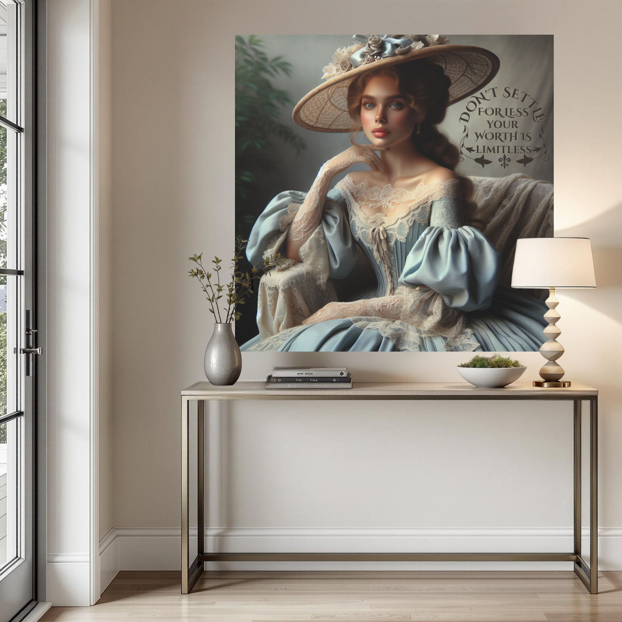 Victorian Lady With Lace Gloves and Hat – Feminine Motivational Wall Art