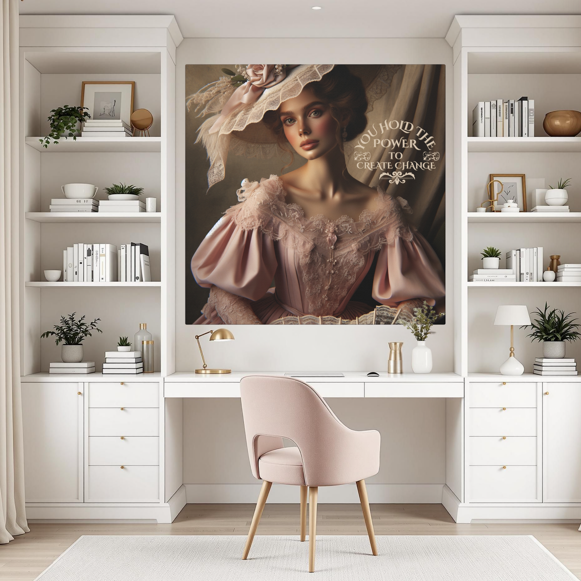 Victorian Lady in Pink With Lace Fan – Victorian Motivational Wall Art