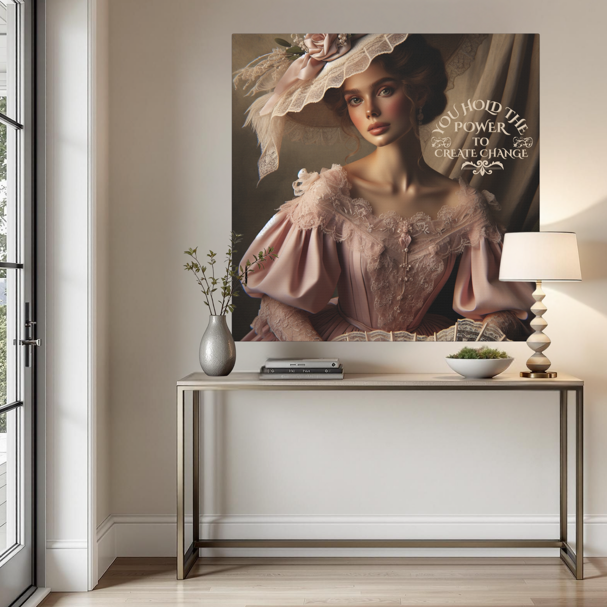 Victorian Lady in Pink With Lace Fan – Victorian Motivational Wall Art