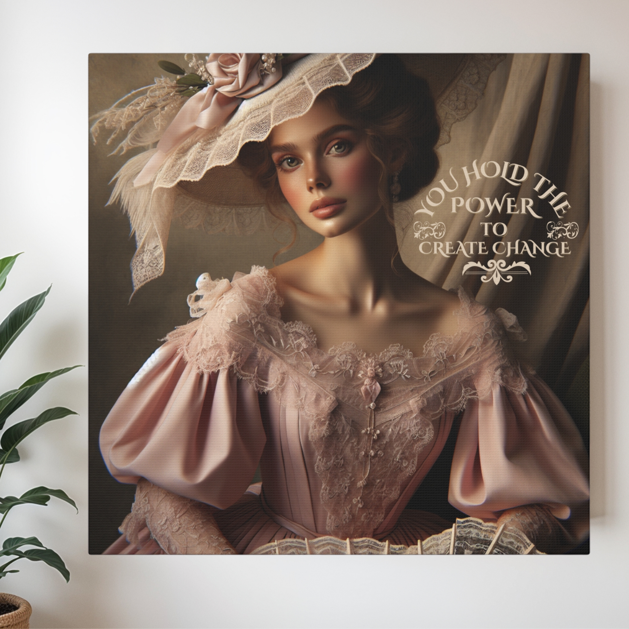 Victorian Lady in Pink With Lace Fan – Victorian Motivational Wall Art