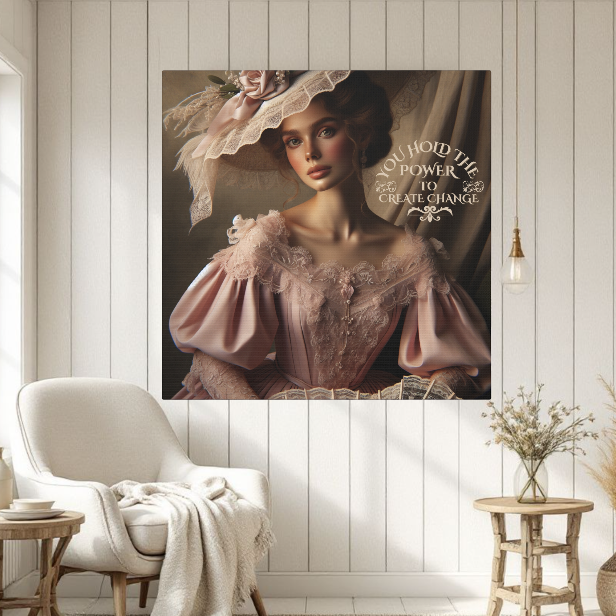 Victorian Lady in Pink With Lace Fan – Victorian Motivational Wall Art