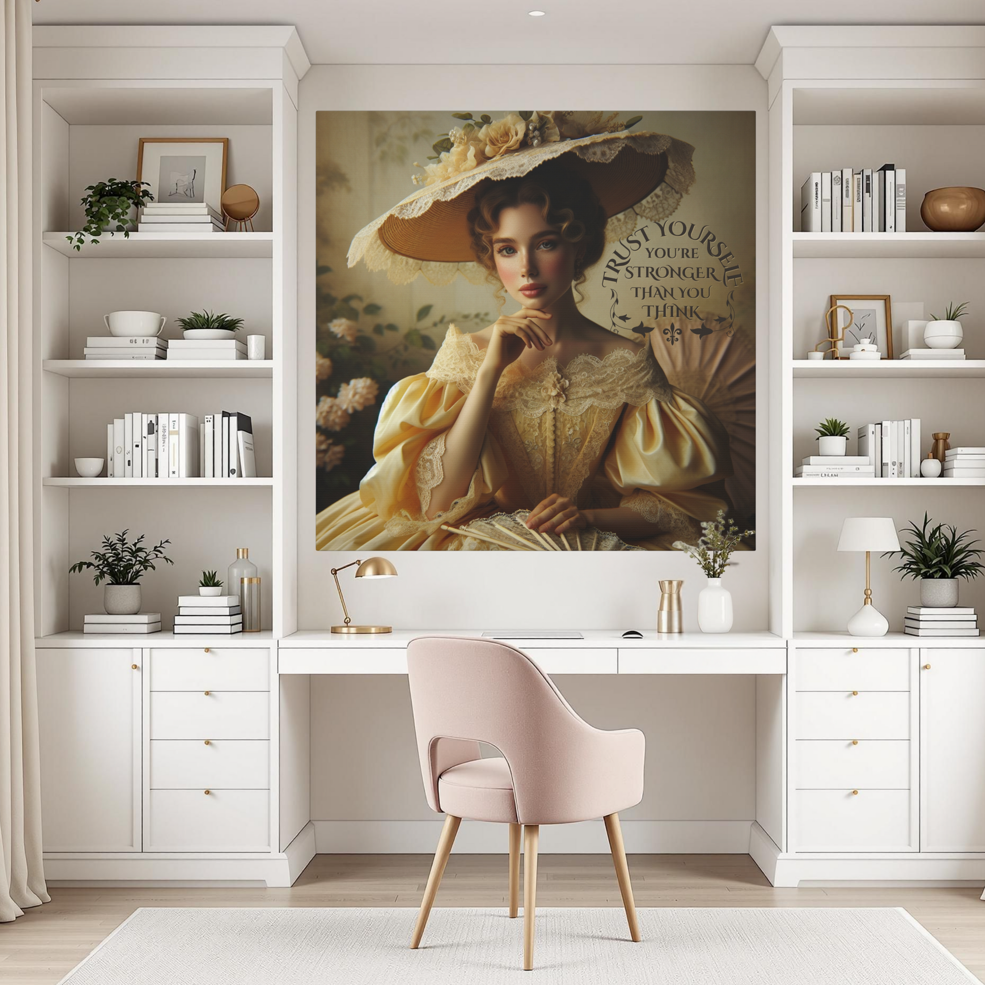 Victorian Lady in Yellow With Lace Fan – Inspirational Wall Art