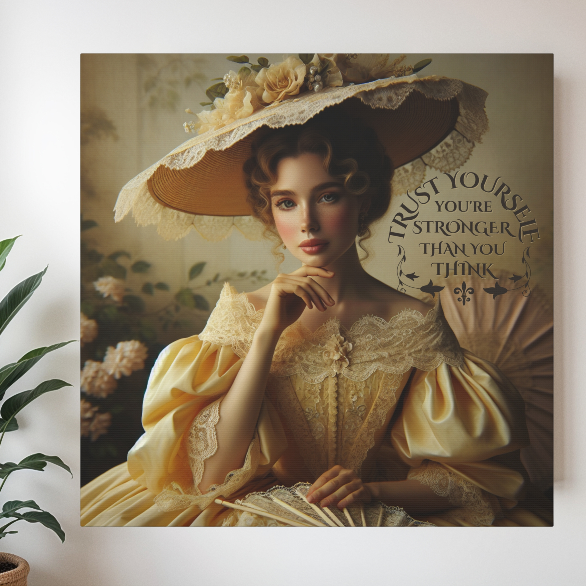 Victorian Lady in Yellow With Lace Fan – Inspirational Wall Art