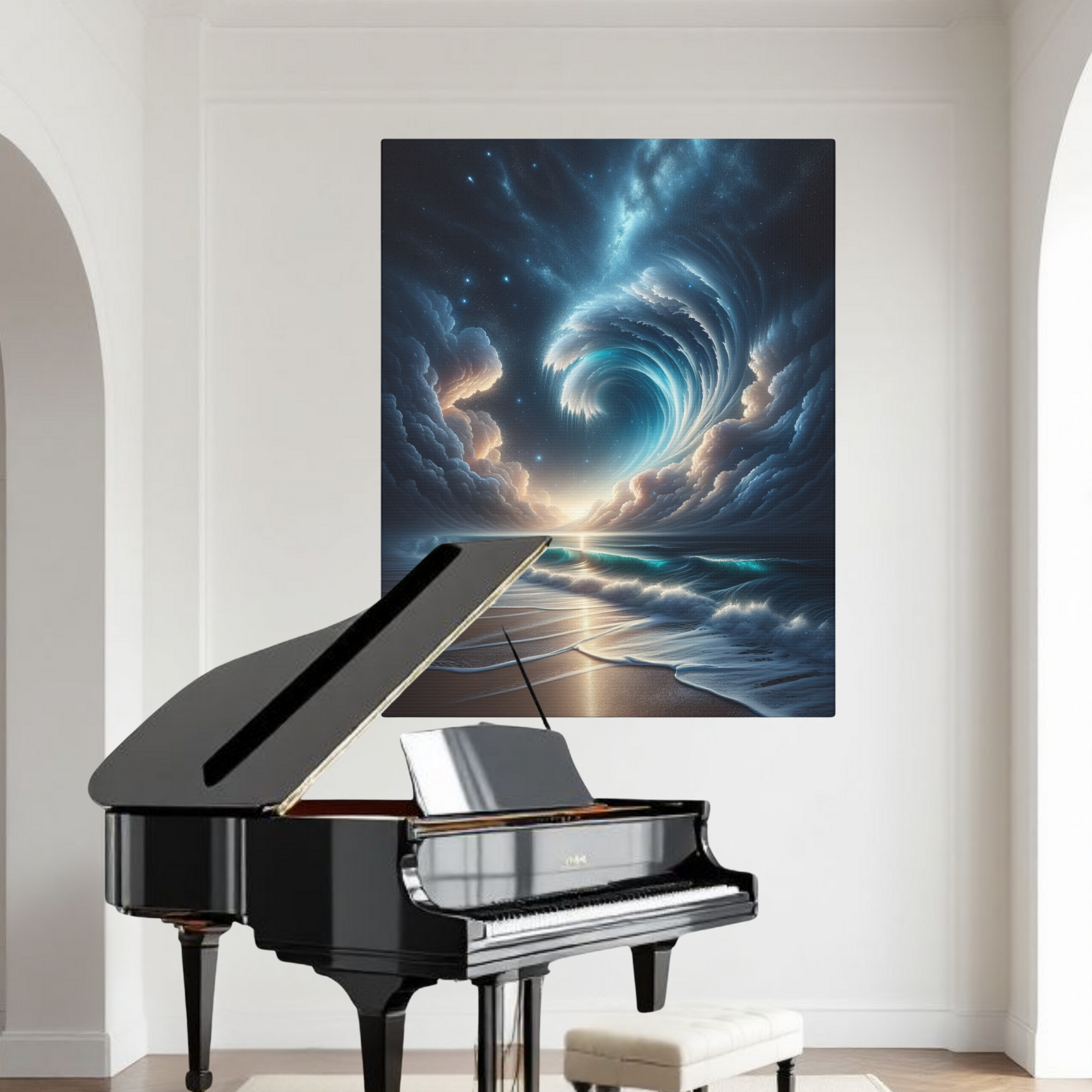 Surreal Cosmic Ocean Wave at Night – Celestial Beach Wall Art