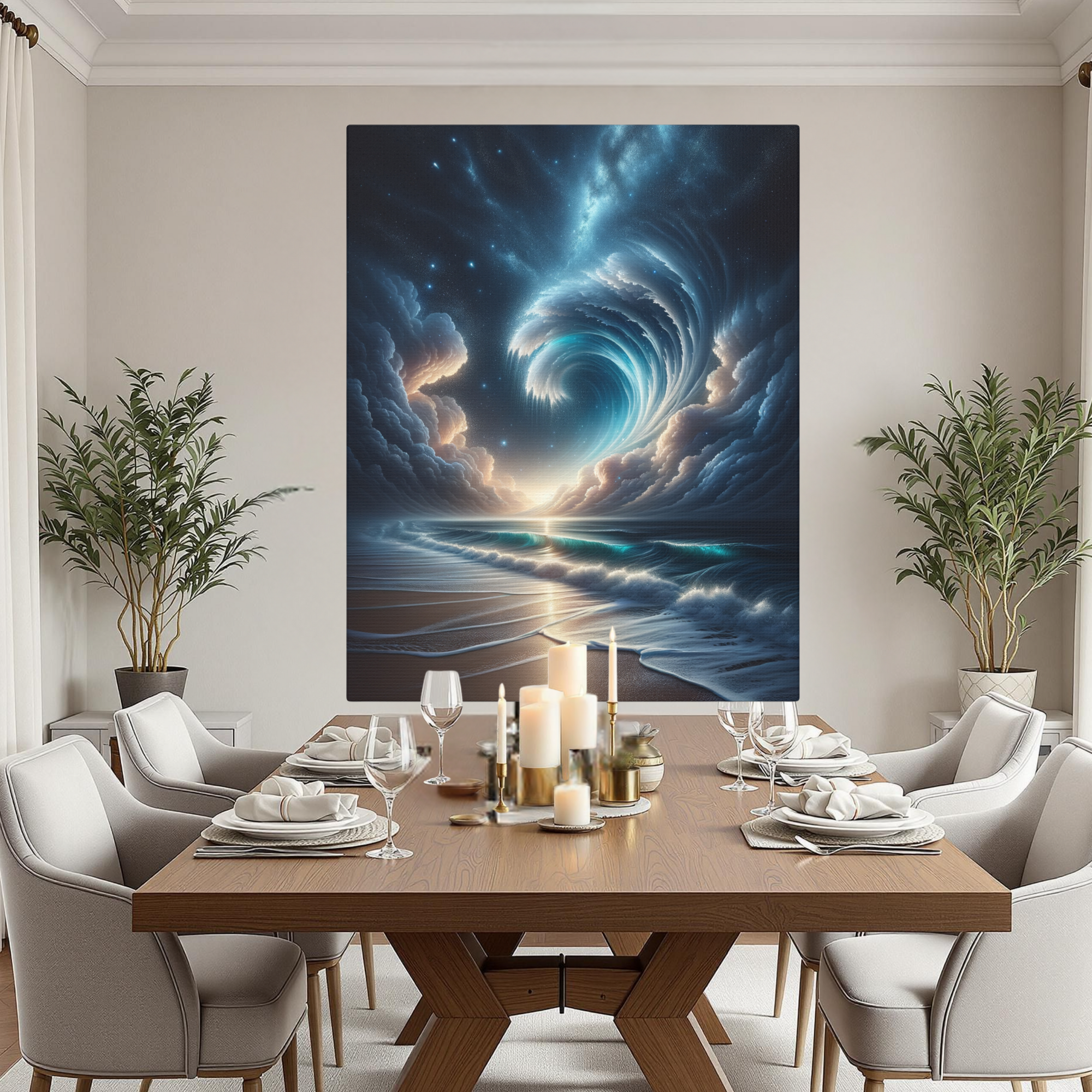 Surreal Cosmic Ocean Wave at Night – Celestial Beach Wall Art