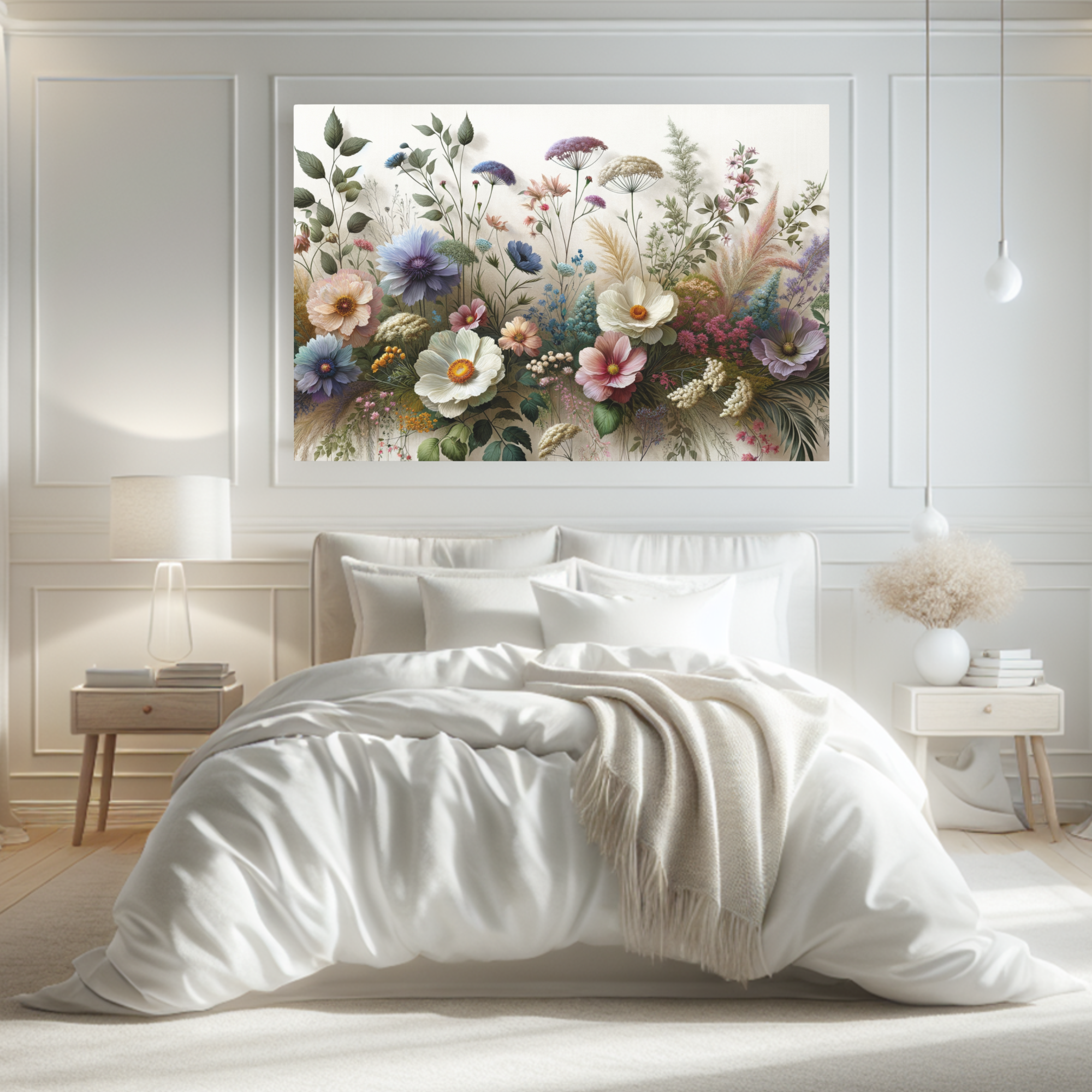 Elegant Pastel Wildflowers in Bloom – Cottage Garden Floral Wall Art