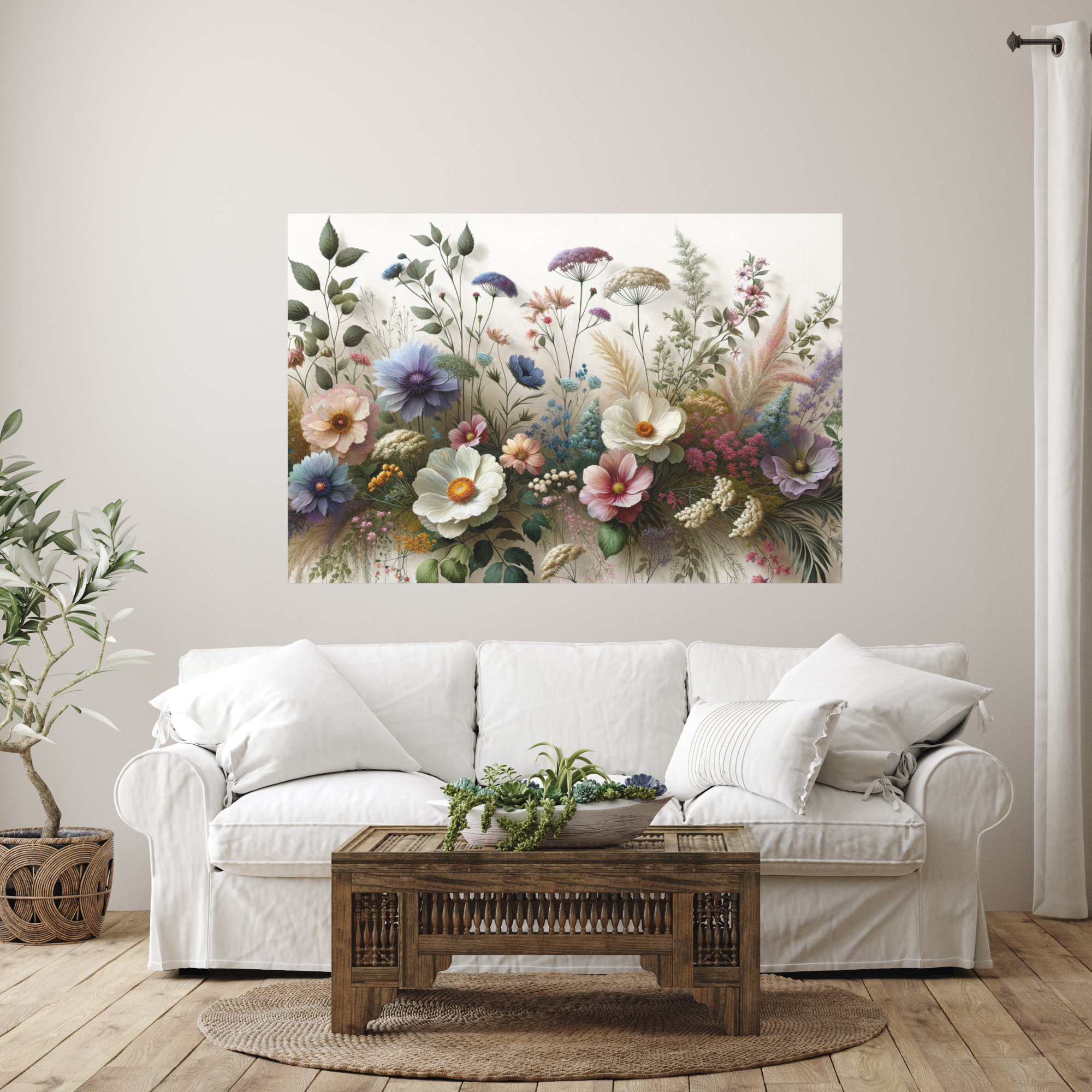 Elegant Pastel Wildflowers in Bloom – Cottage Garden Floral Wall Art
