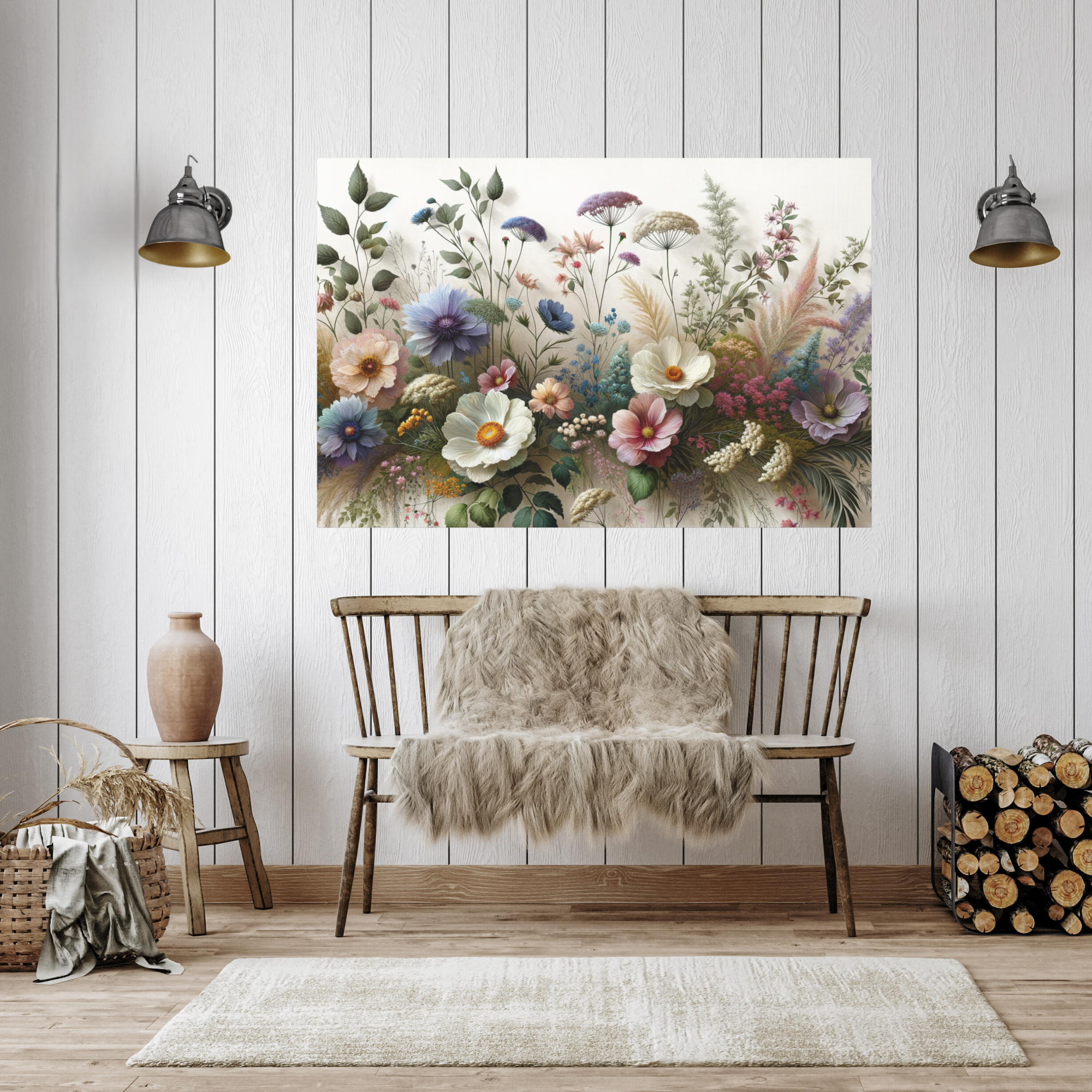 Elegant Pastel Wildflowers in Bloom – Cottage Garden Floral Wall Art
