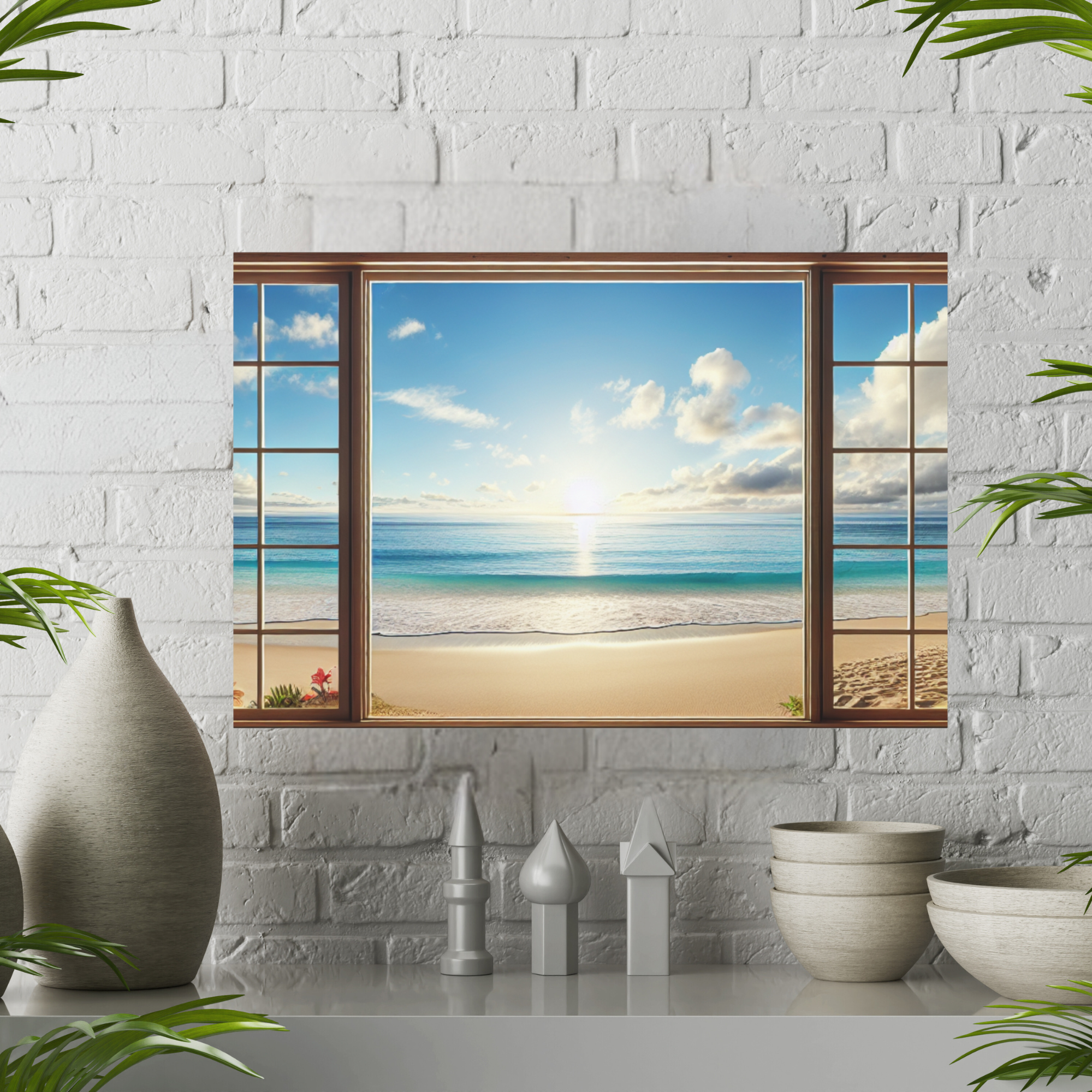 Ocean Sunrise View Through Window – Serene Coastal Wall Art