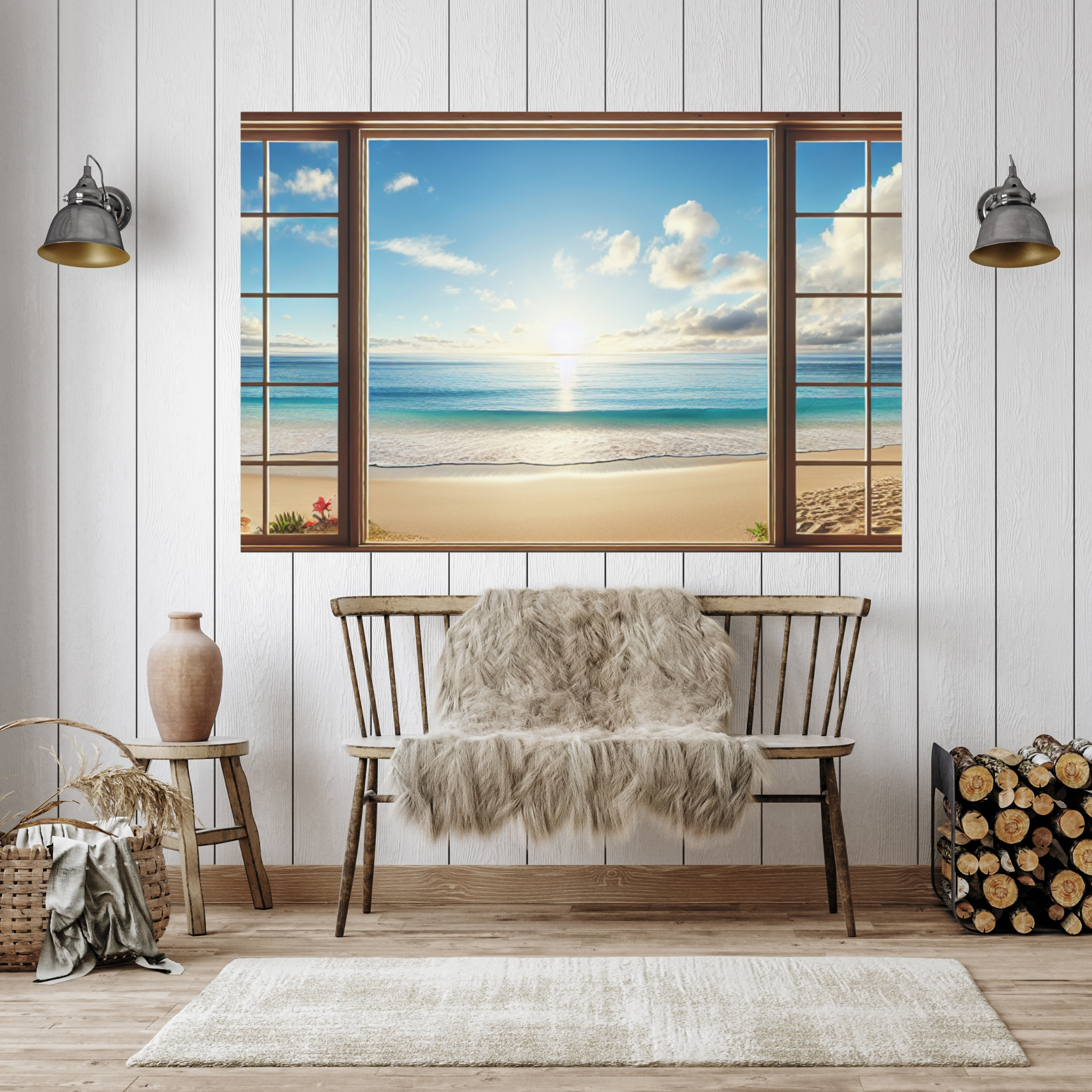Ocean Sunrise View Through Window – Serene Coastal Wall Art