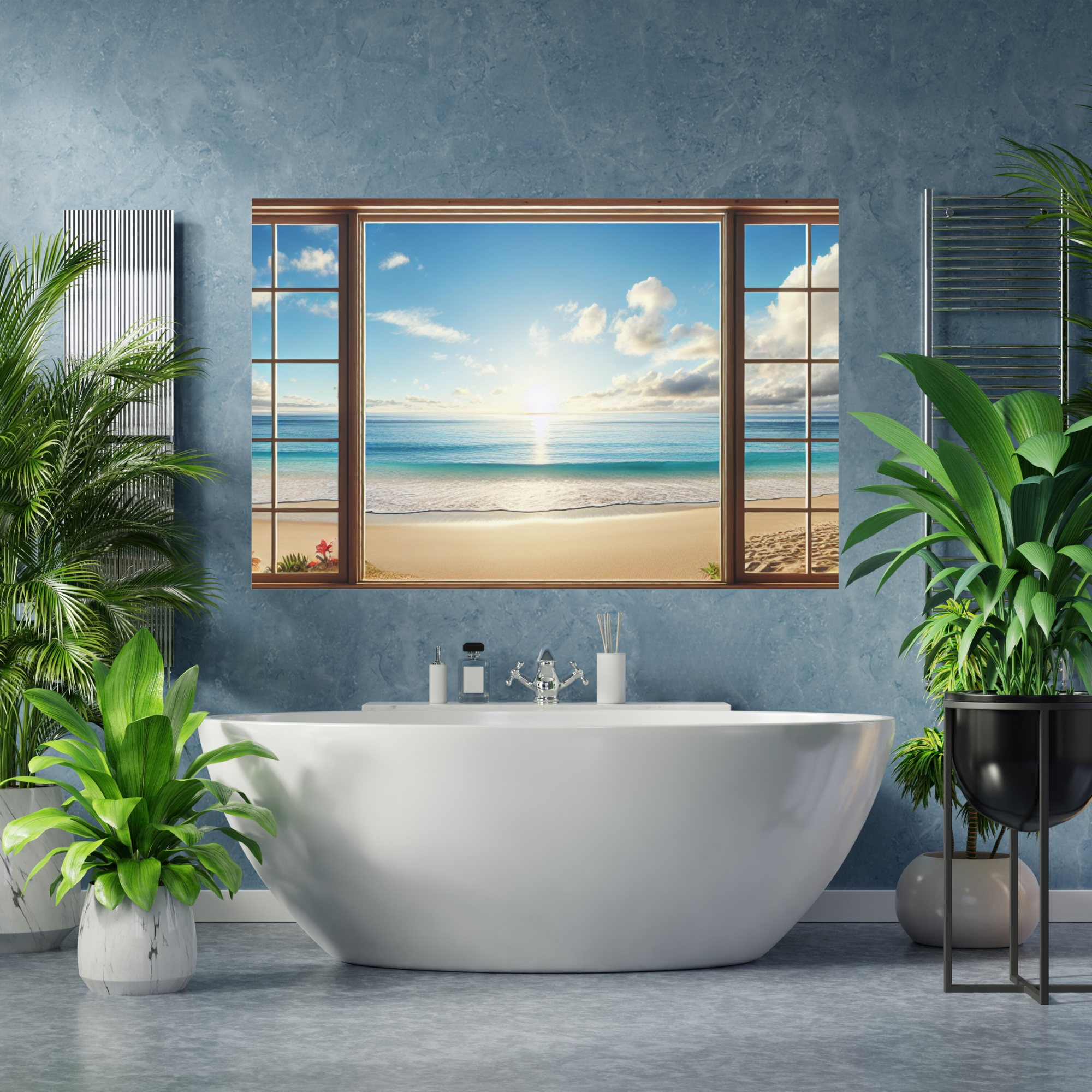 Ocean Sunrise View Through Window – Serene Coastal Wall Art