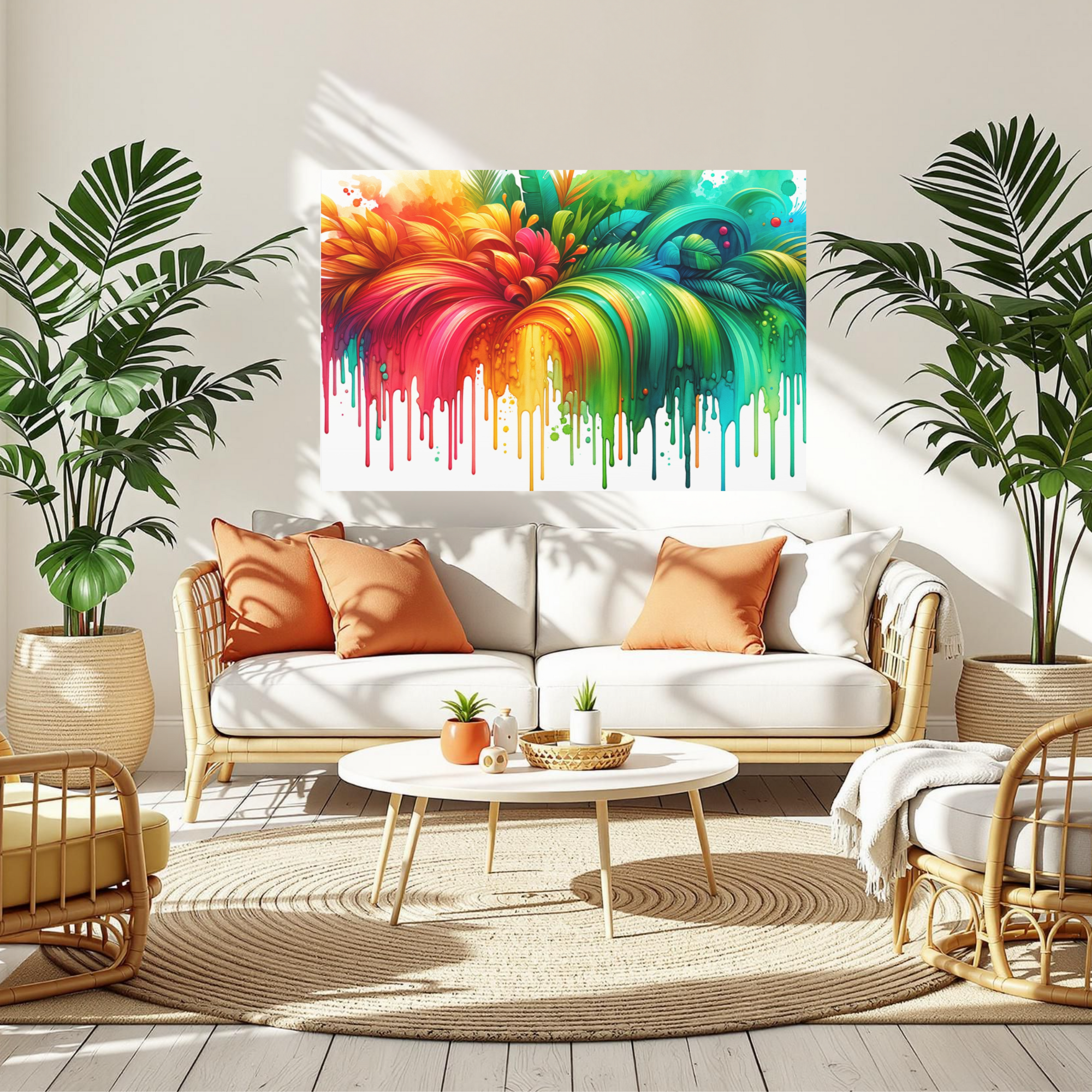 Tropical Paint Splash With Florals – Bold Colorful Wall Art