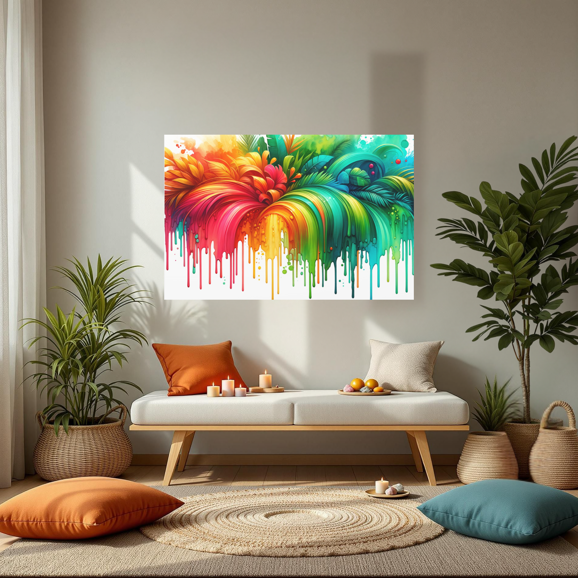 Tropical Paint Splash With Florals – Bold Colorful Wall Art