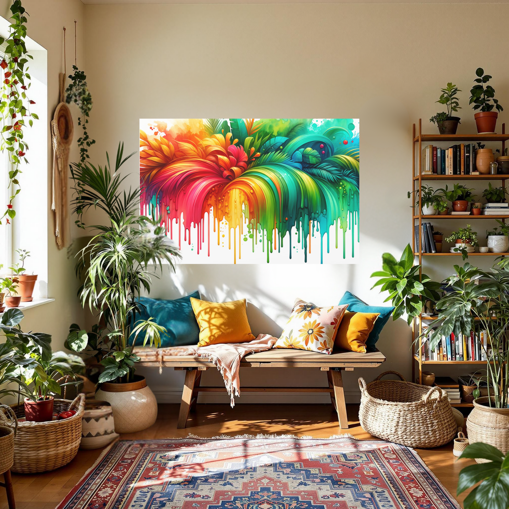 Tropical Paint Splash With Florals – Bold Colorful Wall Art