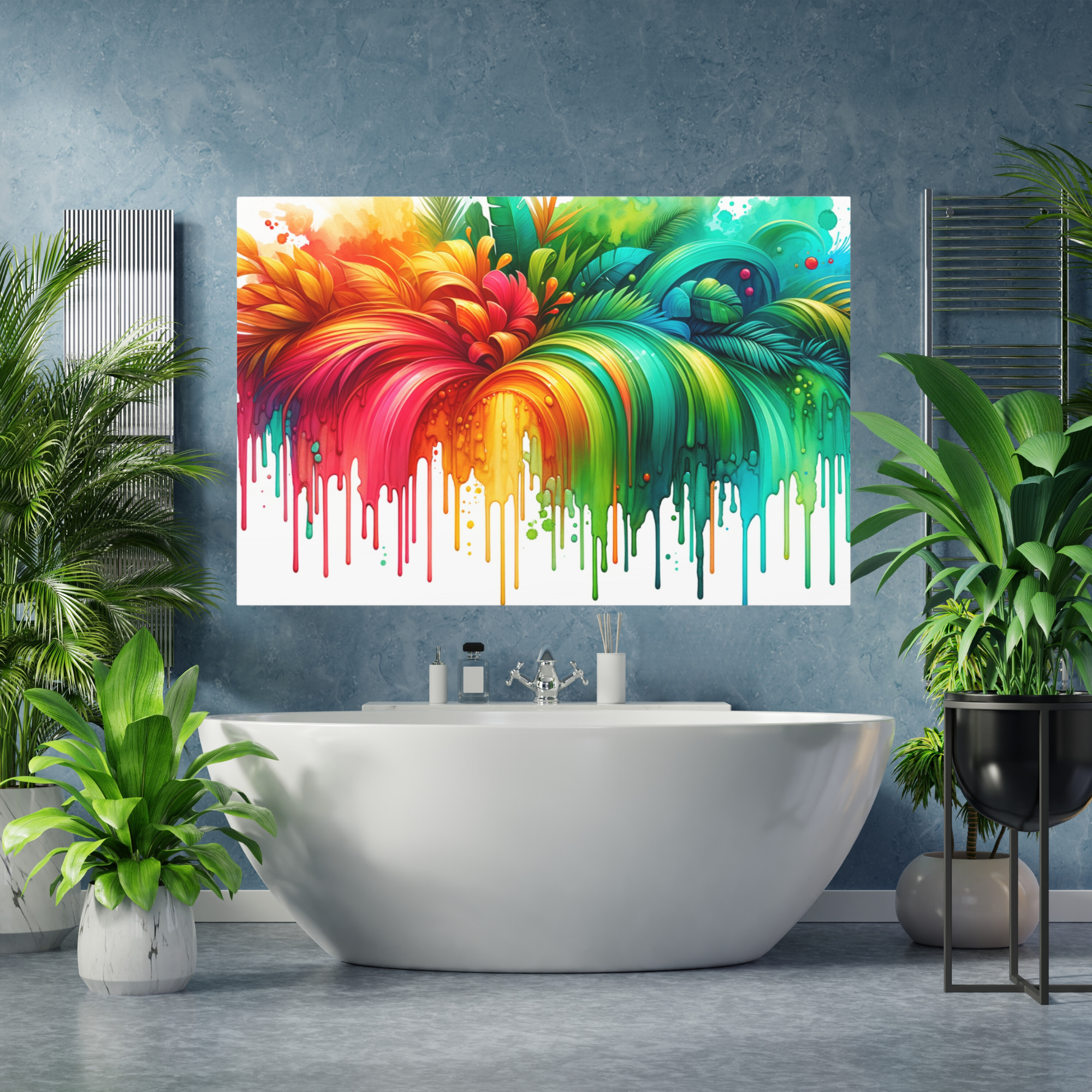 Tropical Paint Splash With Florals – Bold Colorful Wall Art