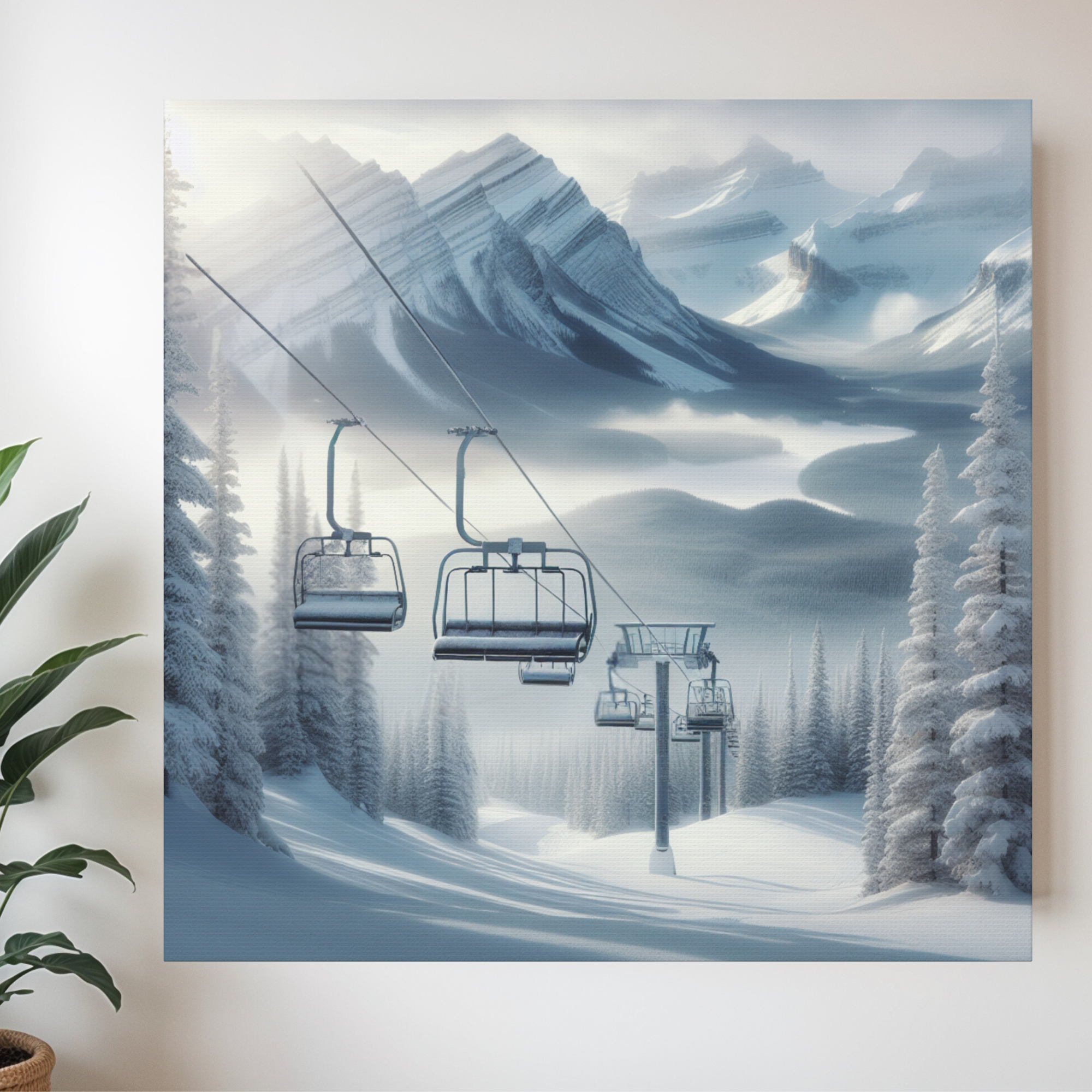 Snowy Ski Lift Over Alpine Valley – Winter Mountain Wall Art